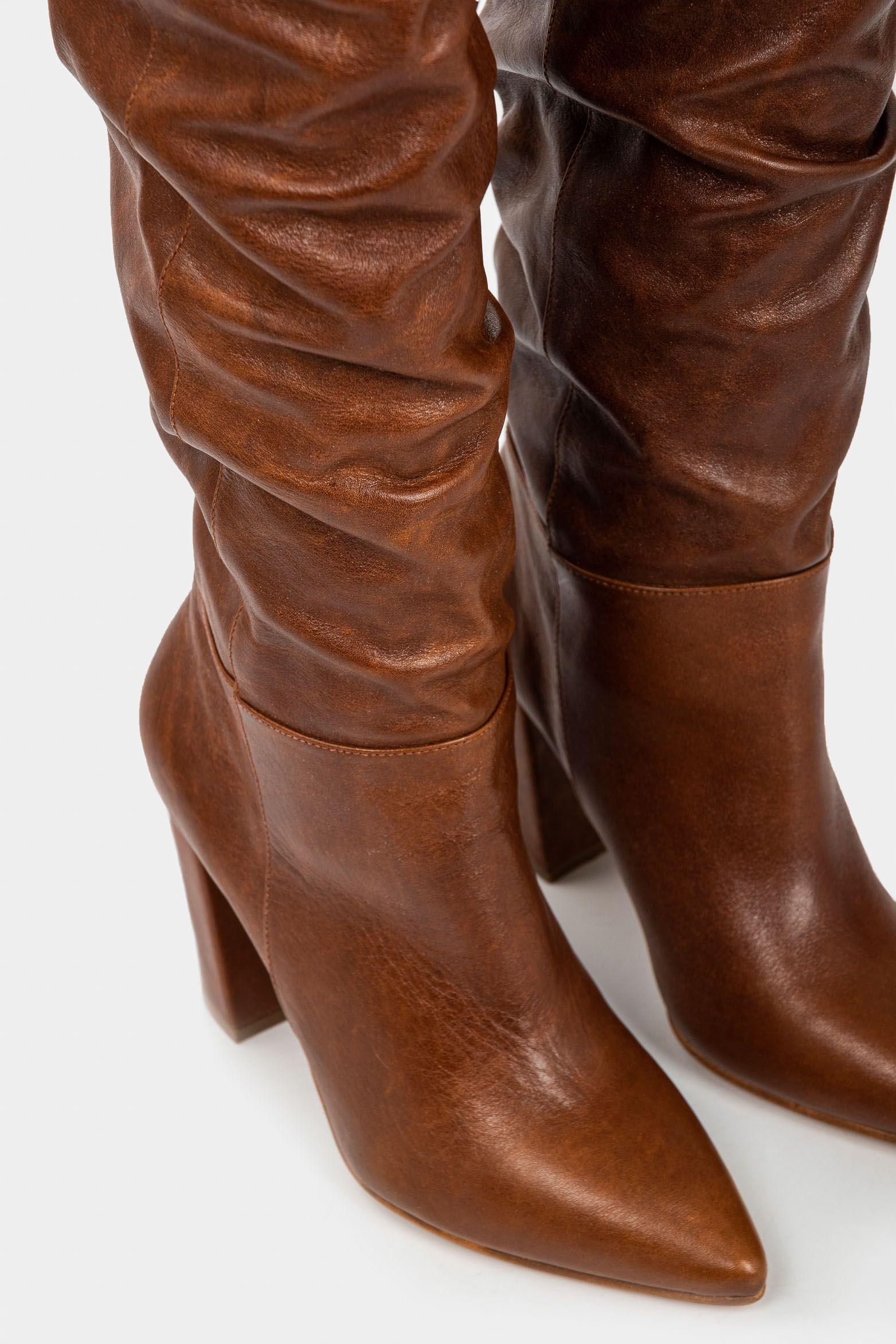 Botas tacón caña alta kaskai de cuero para mujer horma en punta  miel-3