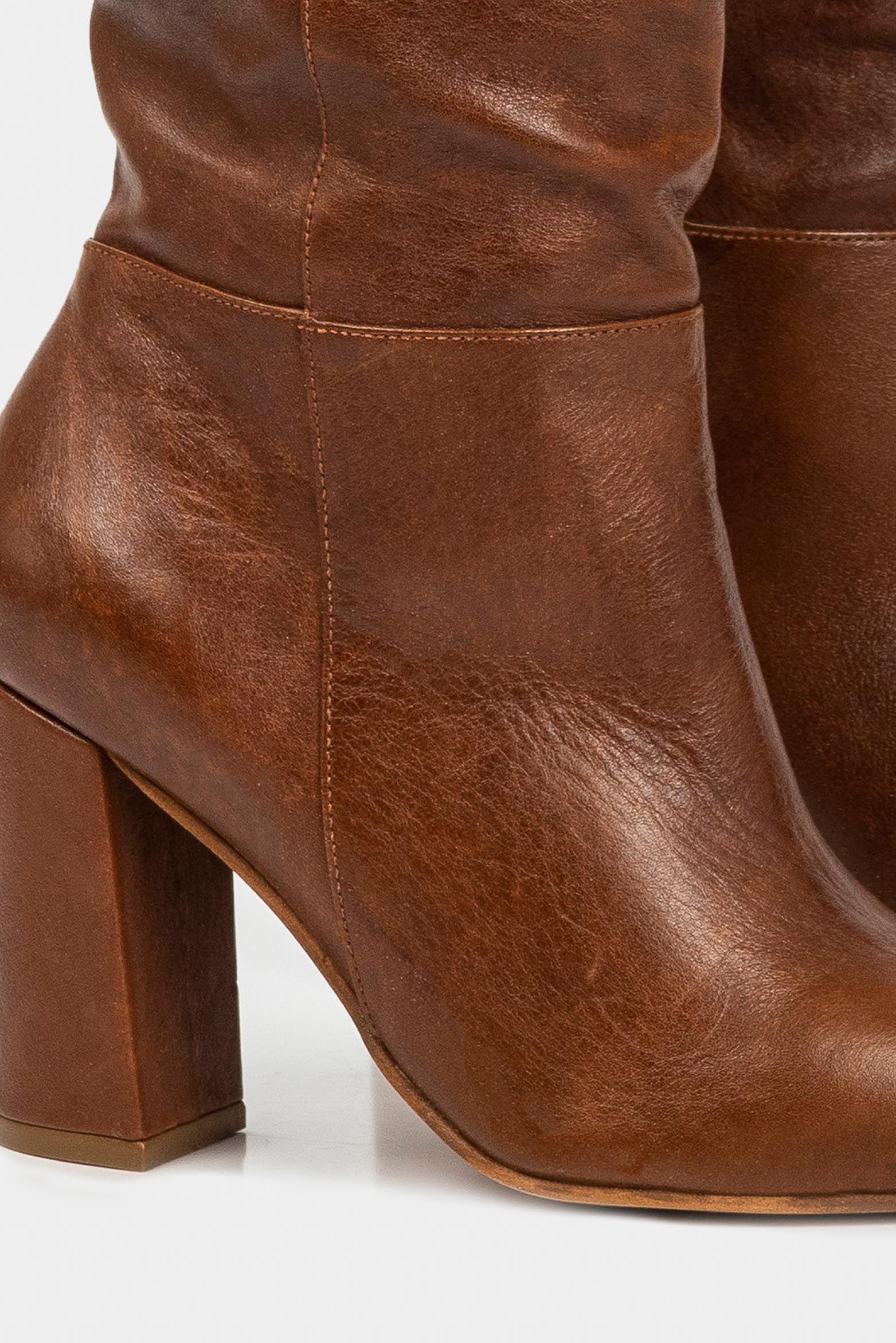 Botas tacón caña alta kaskai de cuero para mujer horma en punta  miel-4