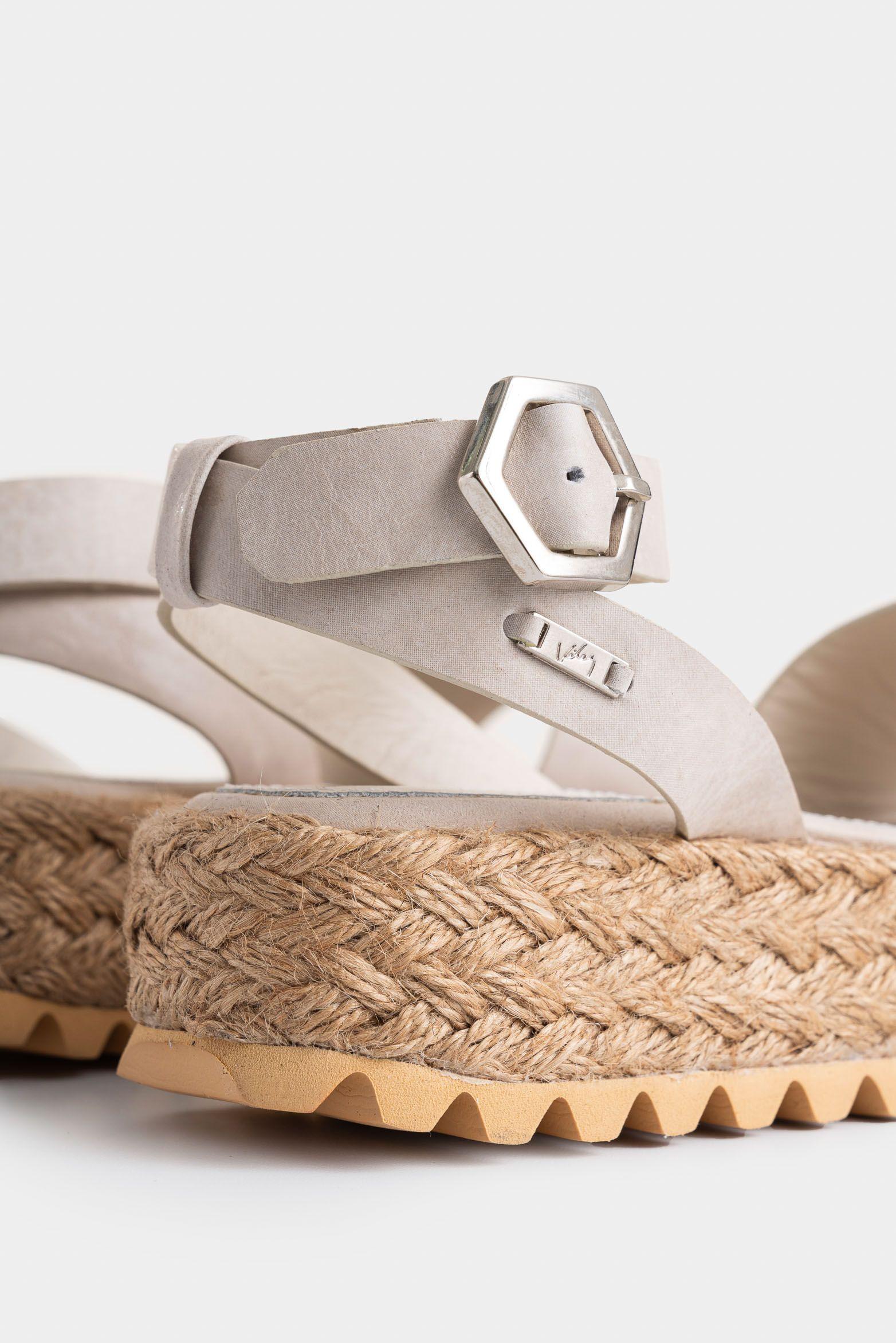 Vélez Sandalia Forma Salem De Cuero Para Mujer Fibra  Blanco-4