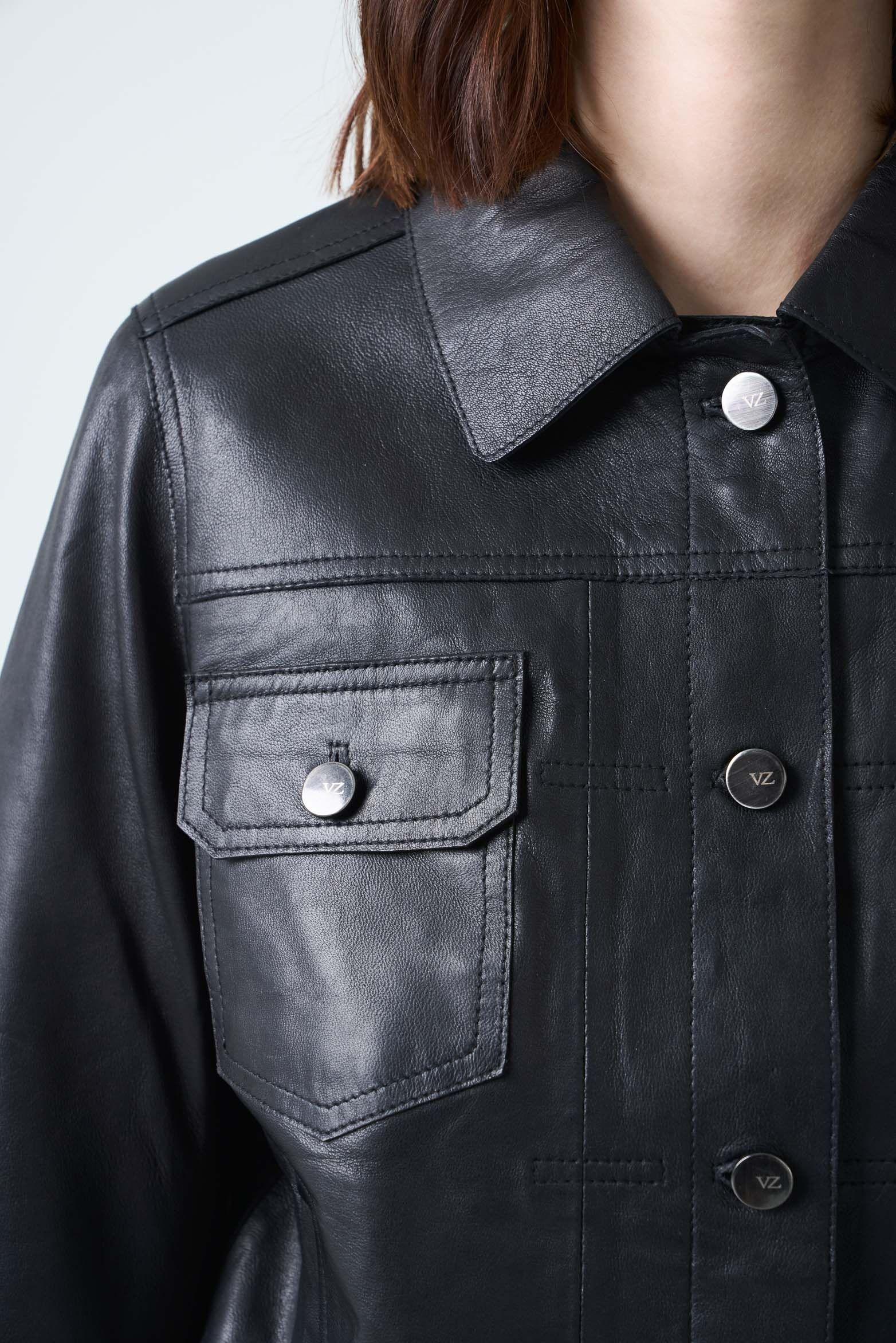 Vélez Chaqueta Kalaha De Cuero  Mujer Silueta Trucker Negro-5