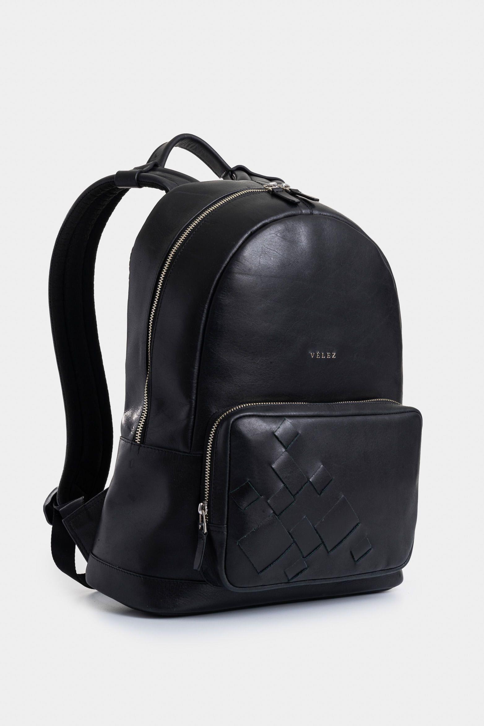 Morral Enif de cuero para hombre detalle tejido negro-2