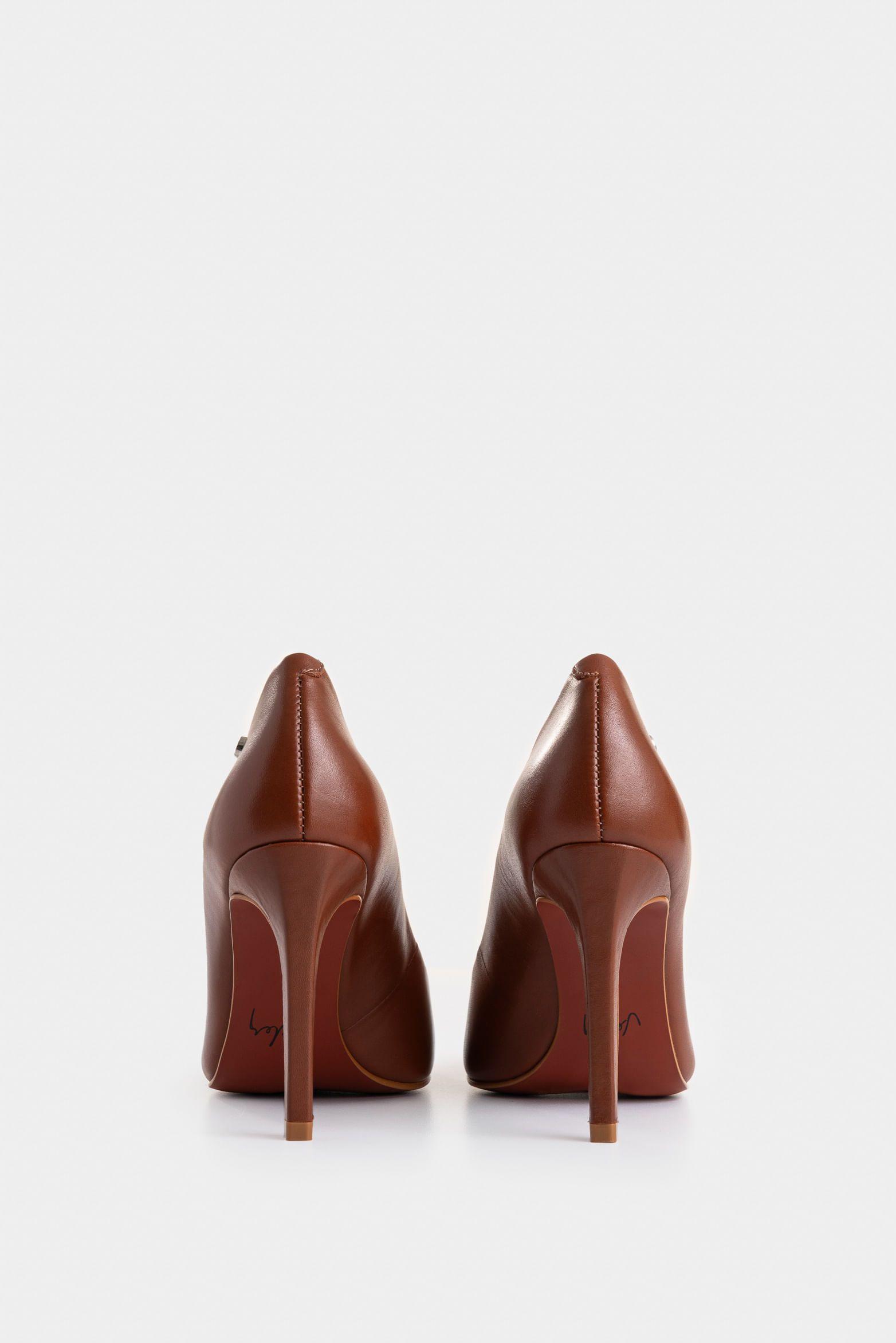 Vélez Zapato Taco Formal De Cuero Liso Miel-2