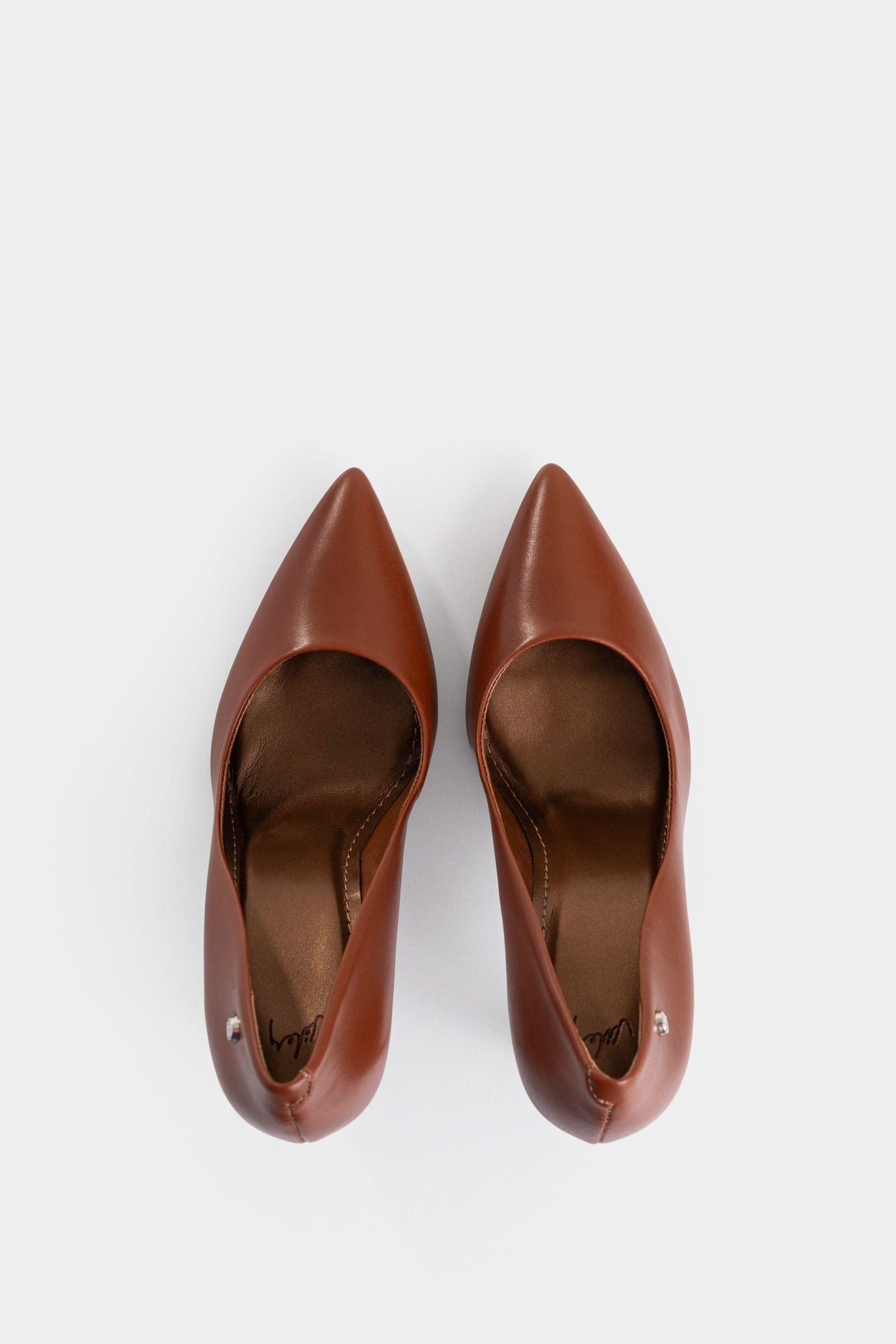 Vélez Zapato Taco Formal De Cuero Liso Miel-3