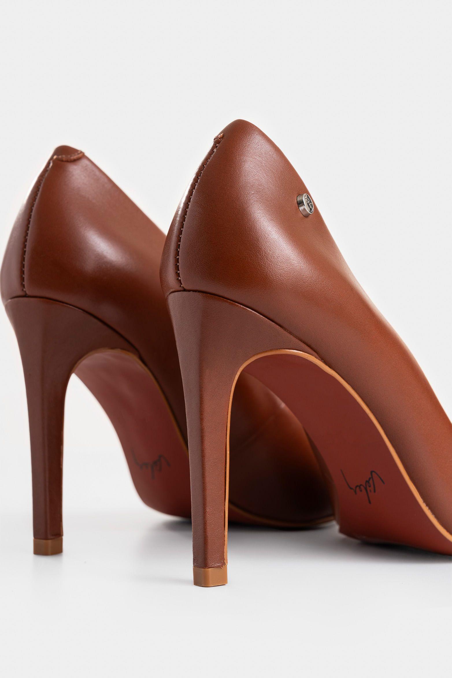 Vélez Zapato Taco Formal De Cuero Liso Miel-4