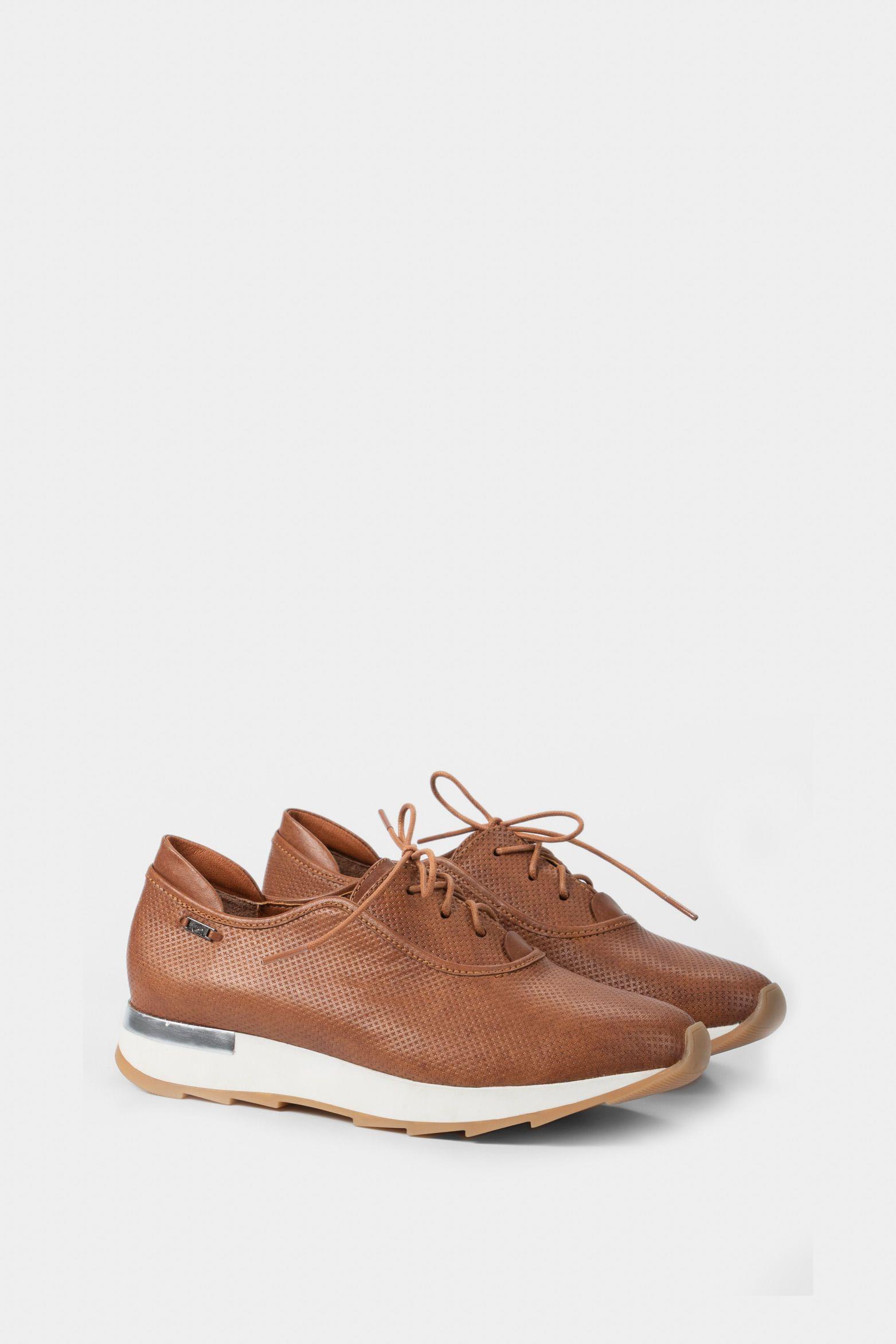 Vélez Zapatos Cordón De Cuero Mujer Suela Deportiva Miel-1