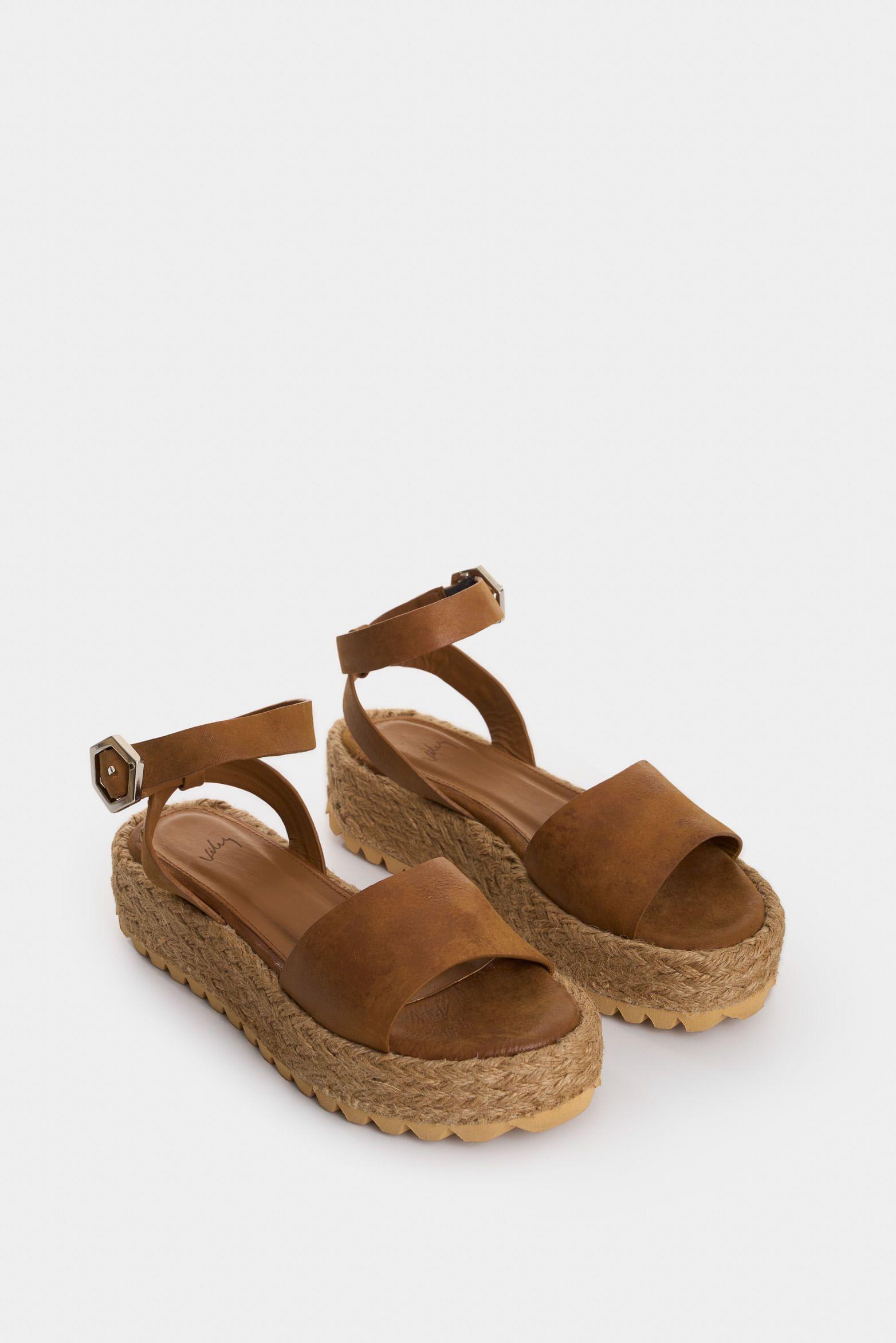 Vélez Sandalia Forma Salem De Cuero Para Mujer Fibra  Miel-1