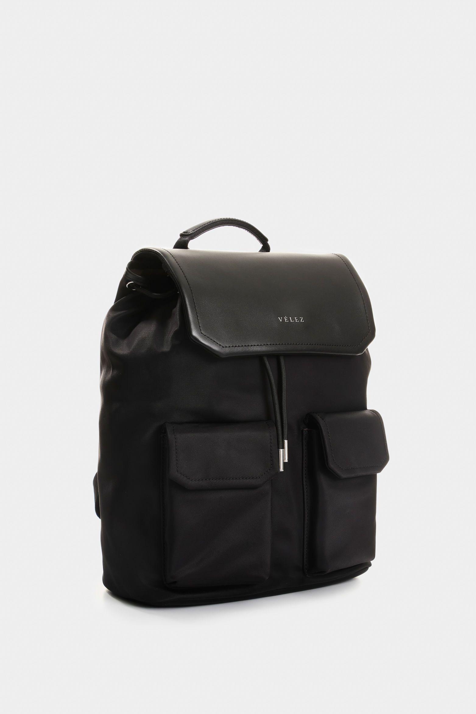 Vélez Tula Morral En Lona Y Cuero  Mujer Terra Negro-1