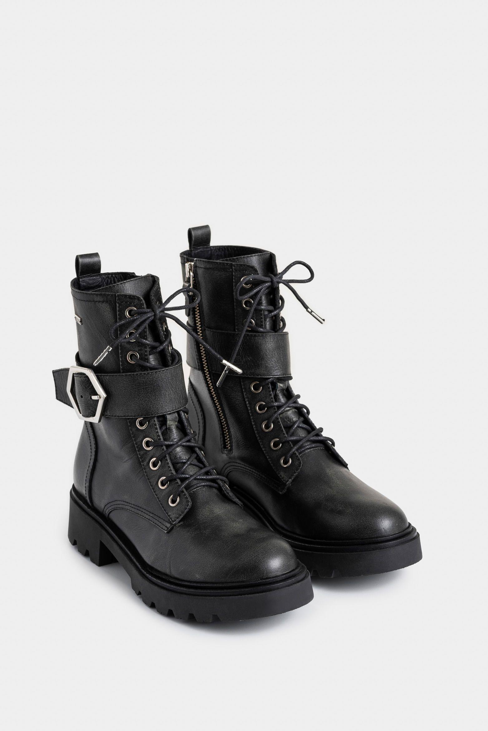 Vélez Botines Altar Cuero Brush Off Mujer Negro-2