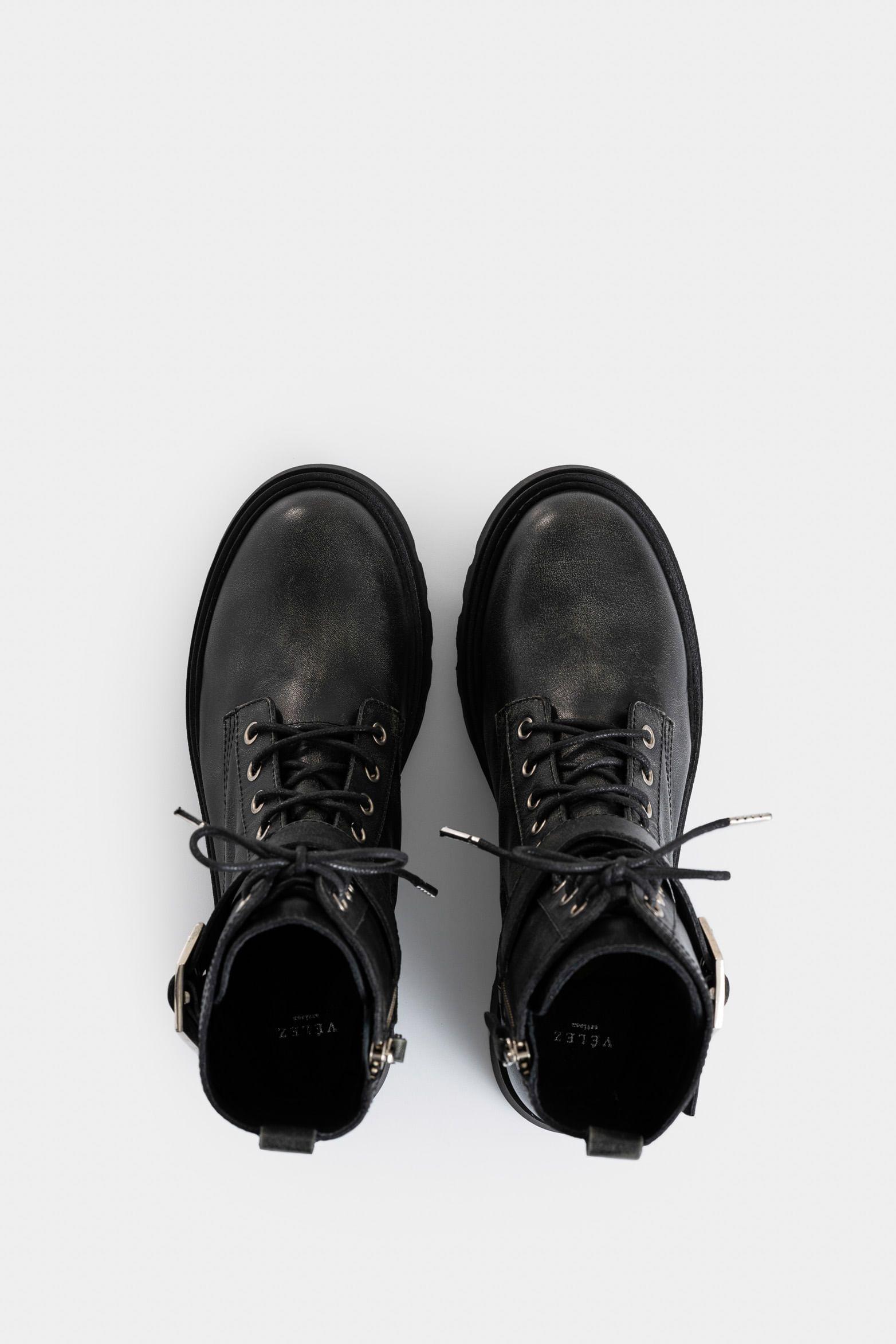 Vélez Botines Altar Cuero Brush Off Mujer Negro-4