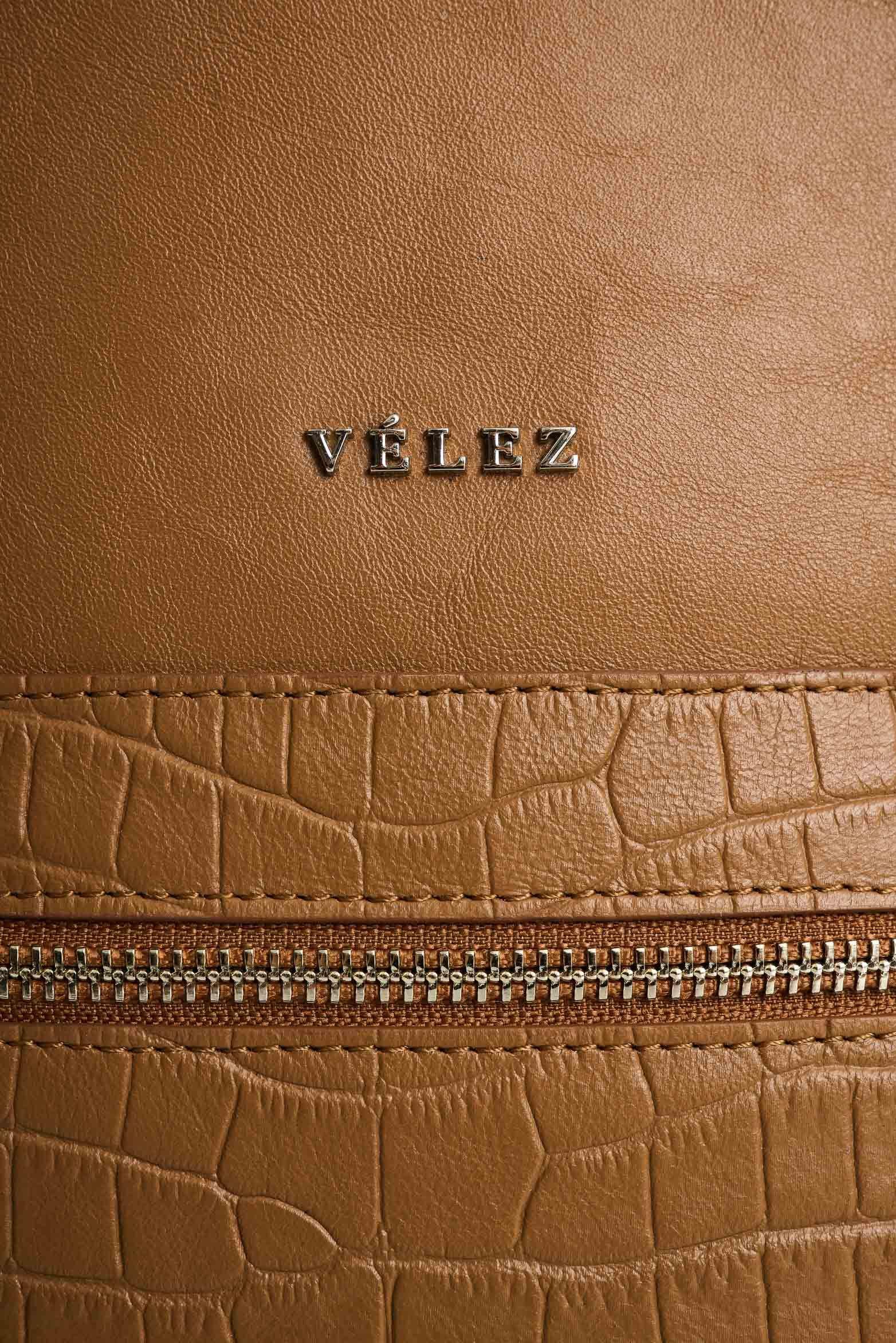 Vélez Morral De Cuero Grabado  Mujer Floral Miel-3