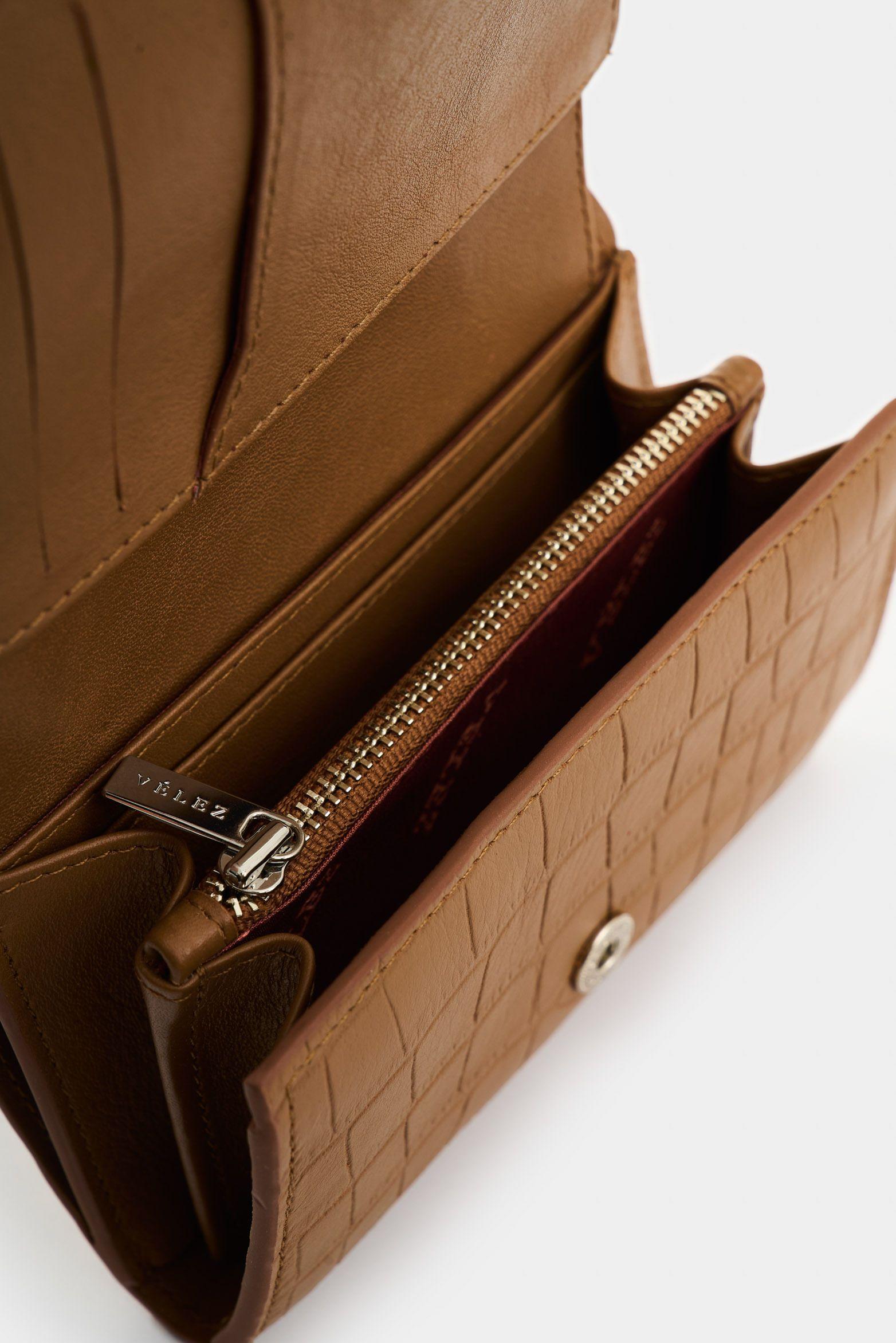 Vélez Billetera De Cuero Grabado Para Mujer Tessa Miel-4