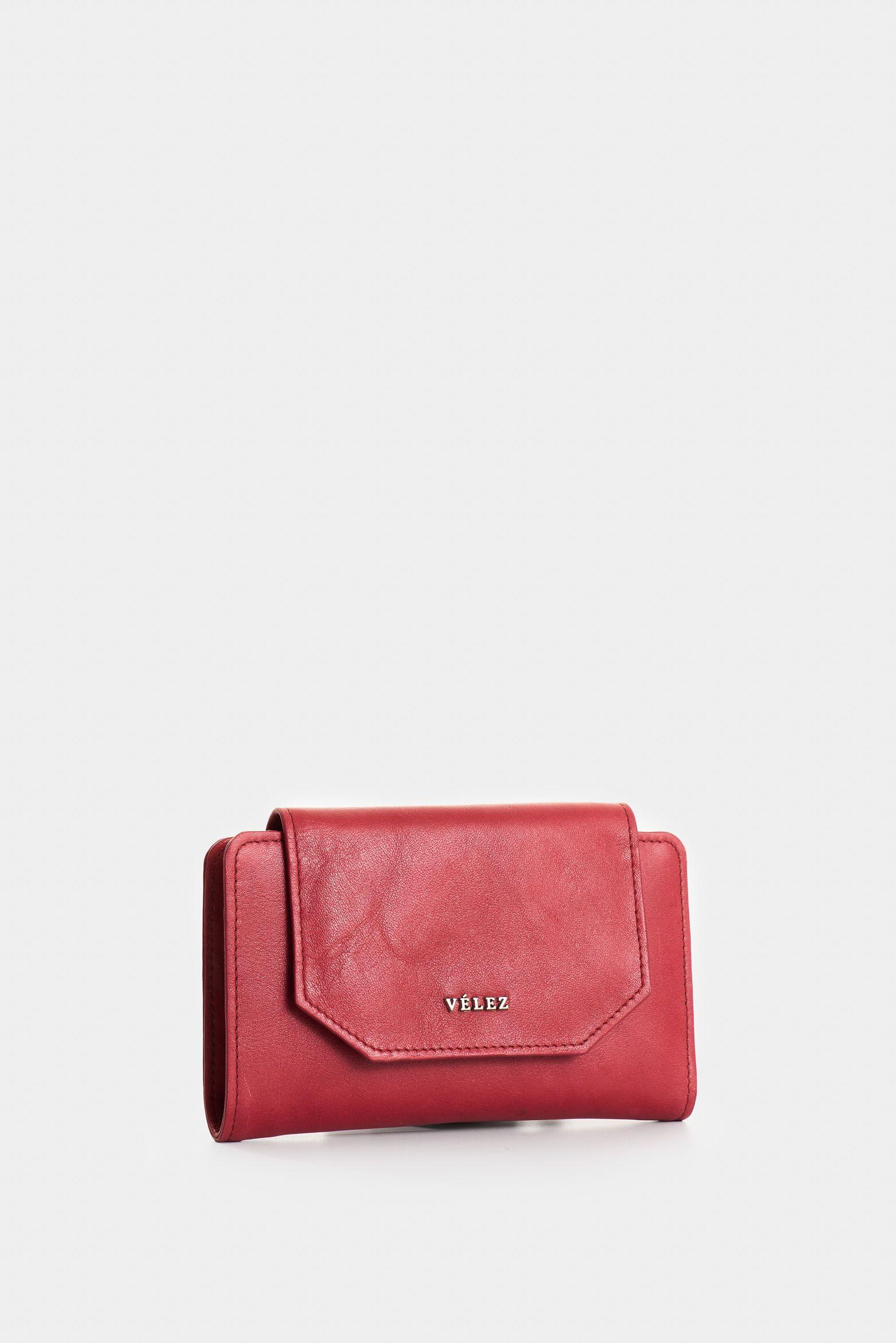 Vélez Billetera Bravo Cuero Mujer Corte Hexagonal Rojo-1