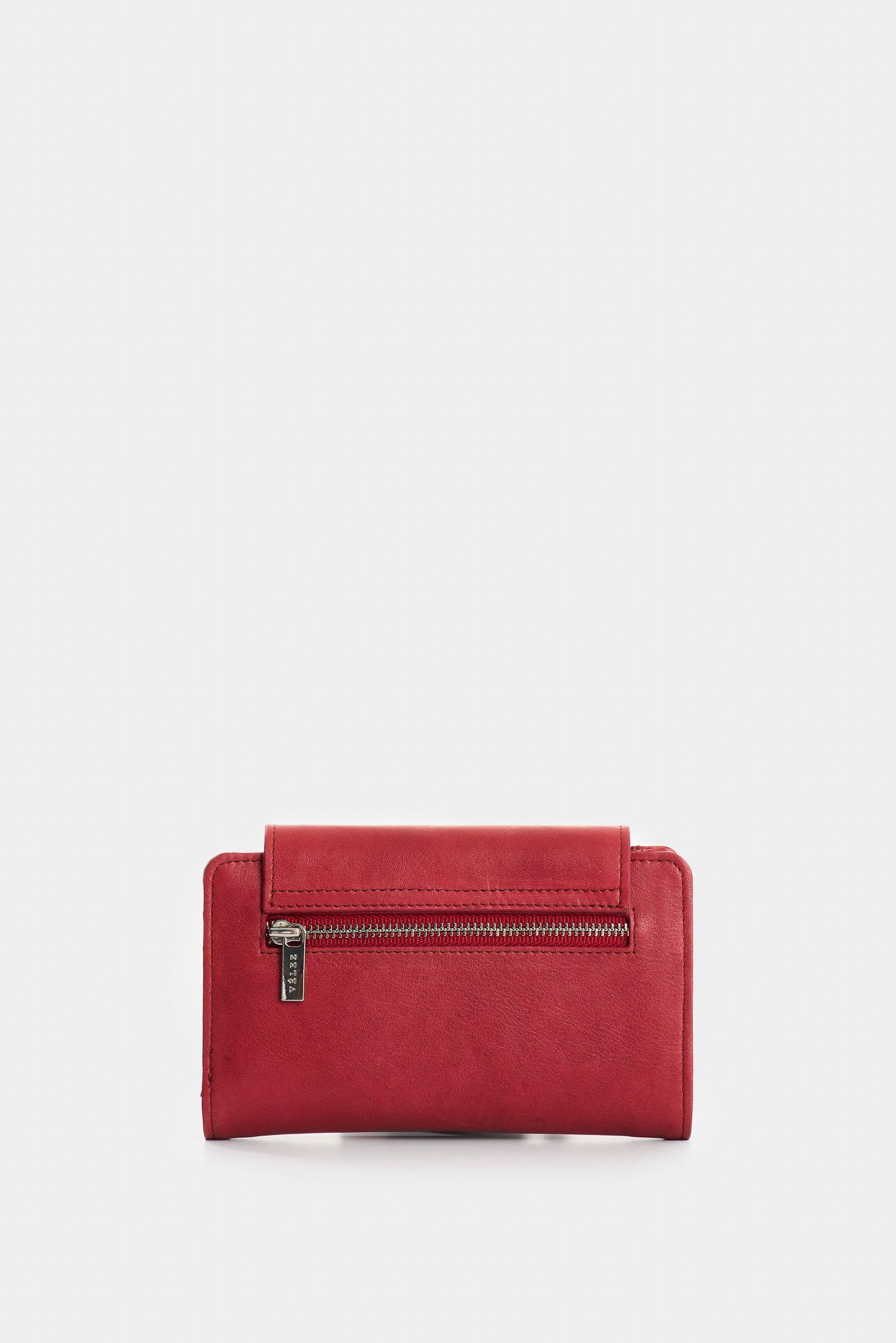 Vélez Billetera Bravo Cuero Mujer Corte Hexagonal Rojo-2