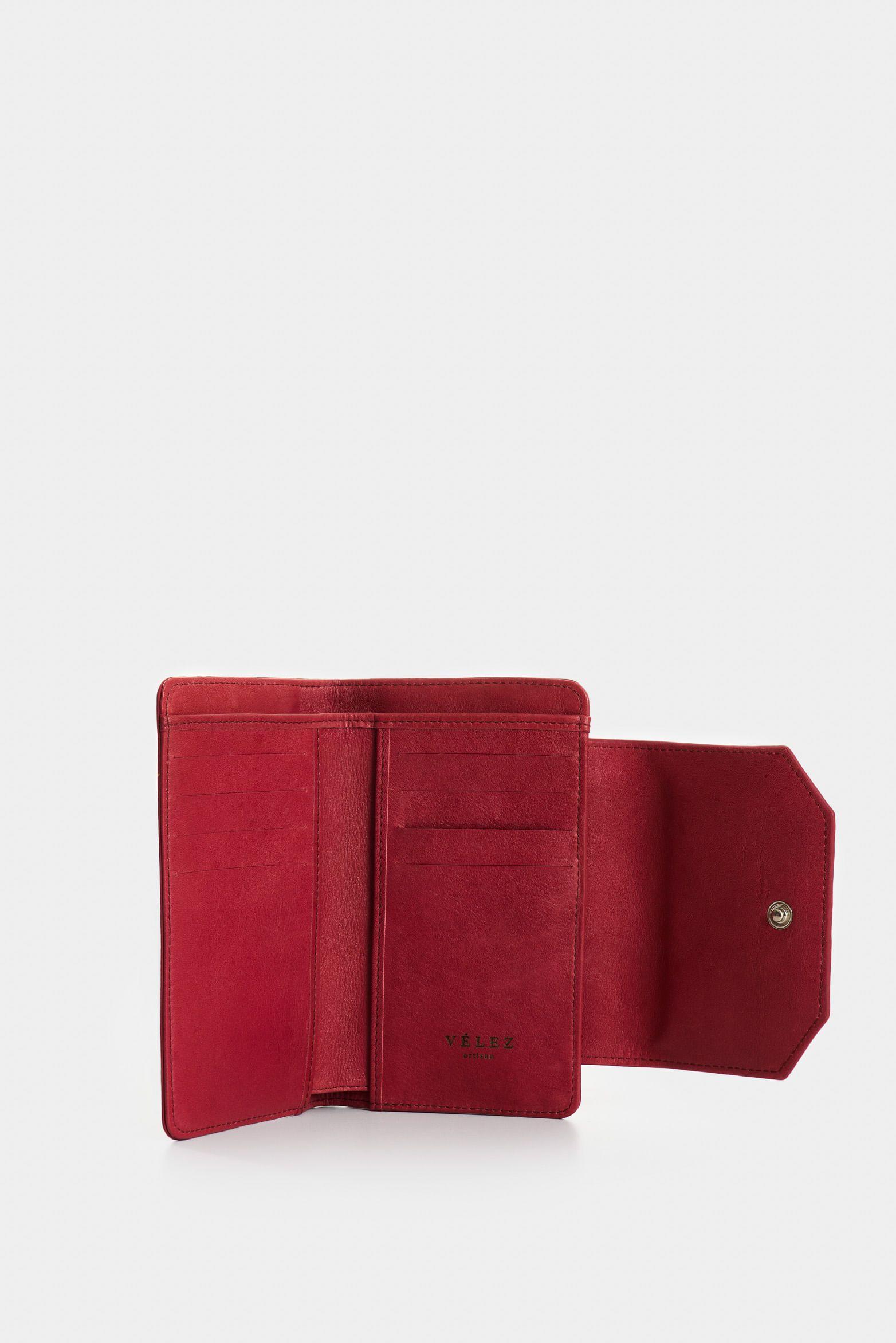 Vélez Billetera Bravo Cuero Mujer Corte Hexagonal Rojo-3