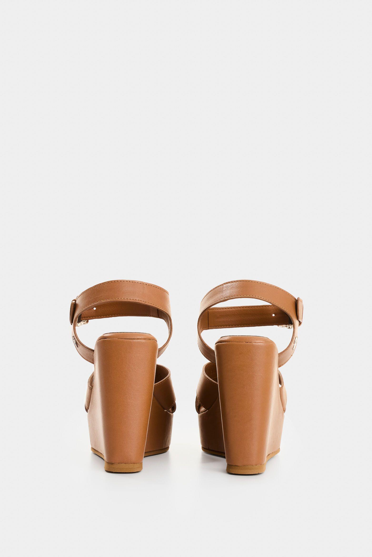 Vélez Sandalia Plataforma De Cuero Para Mujer Luzia Miel-2