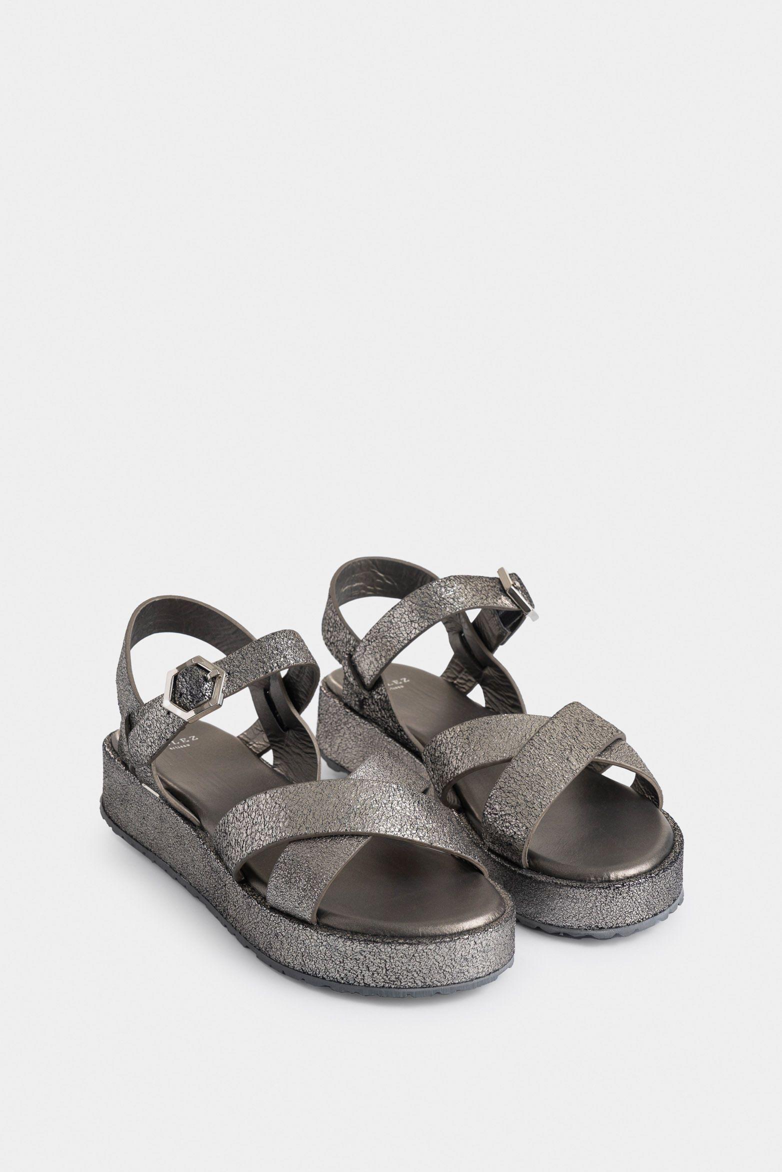 Vélez Sandalia Forma Tabit Cuero Folia Mujer Hexagonal Plata-1