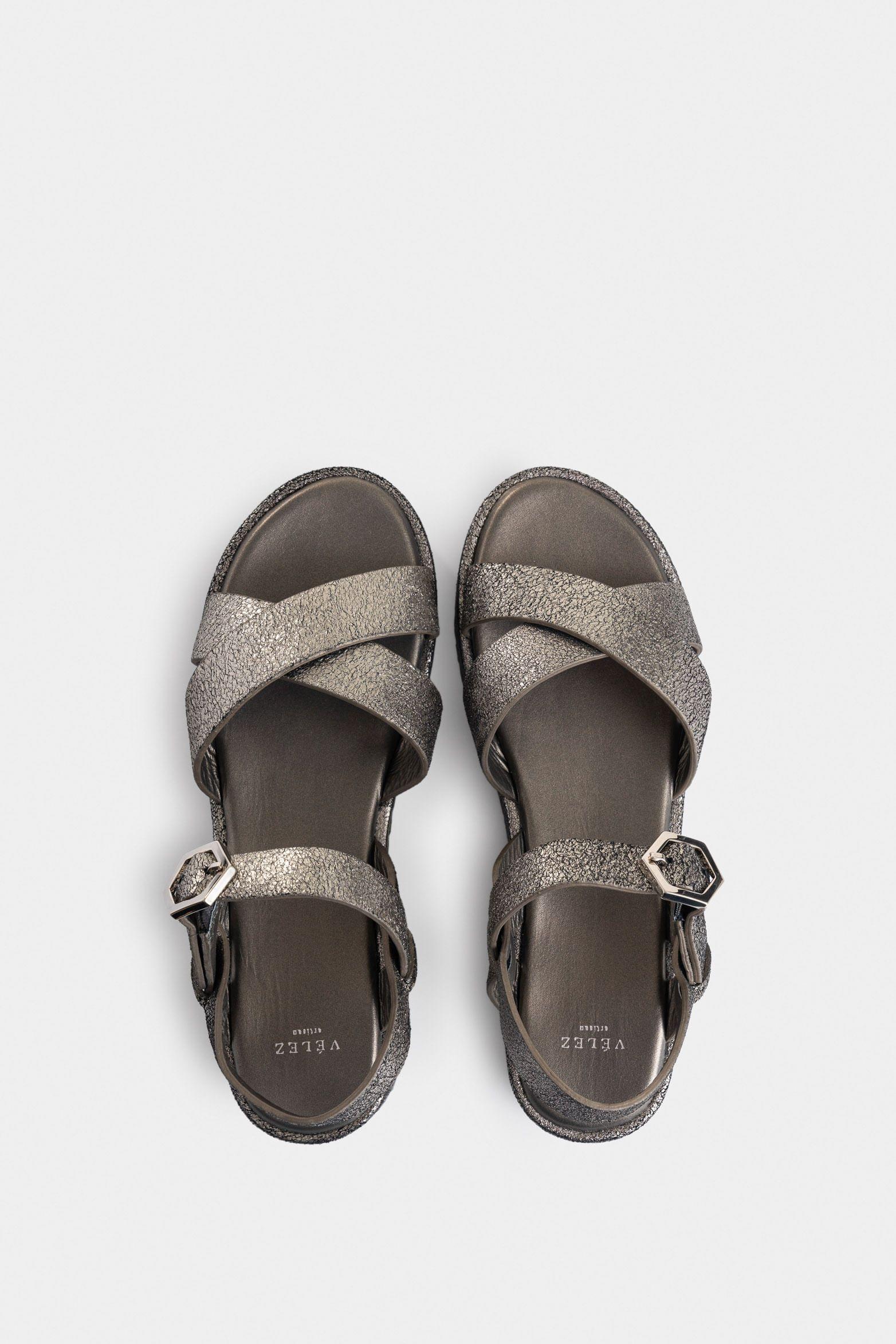 Vélez Sandalia Forma Tabit Cuero Folia Mujer Hexagonal Plata-3