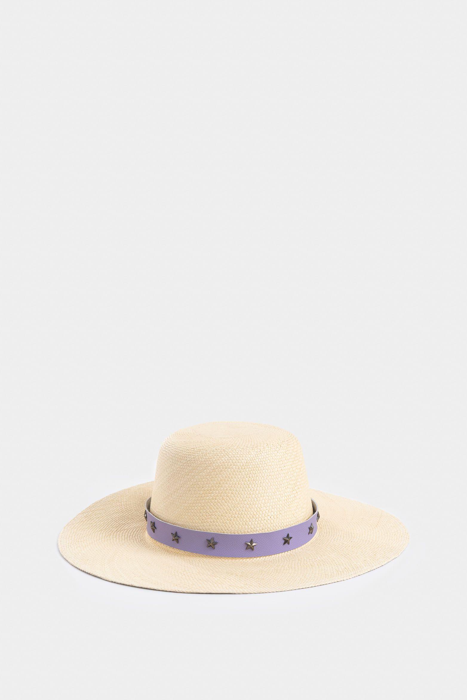 Sombrero paja amapole para mujer detalle cuero beige-2
