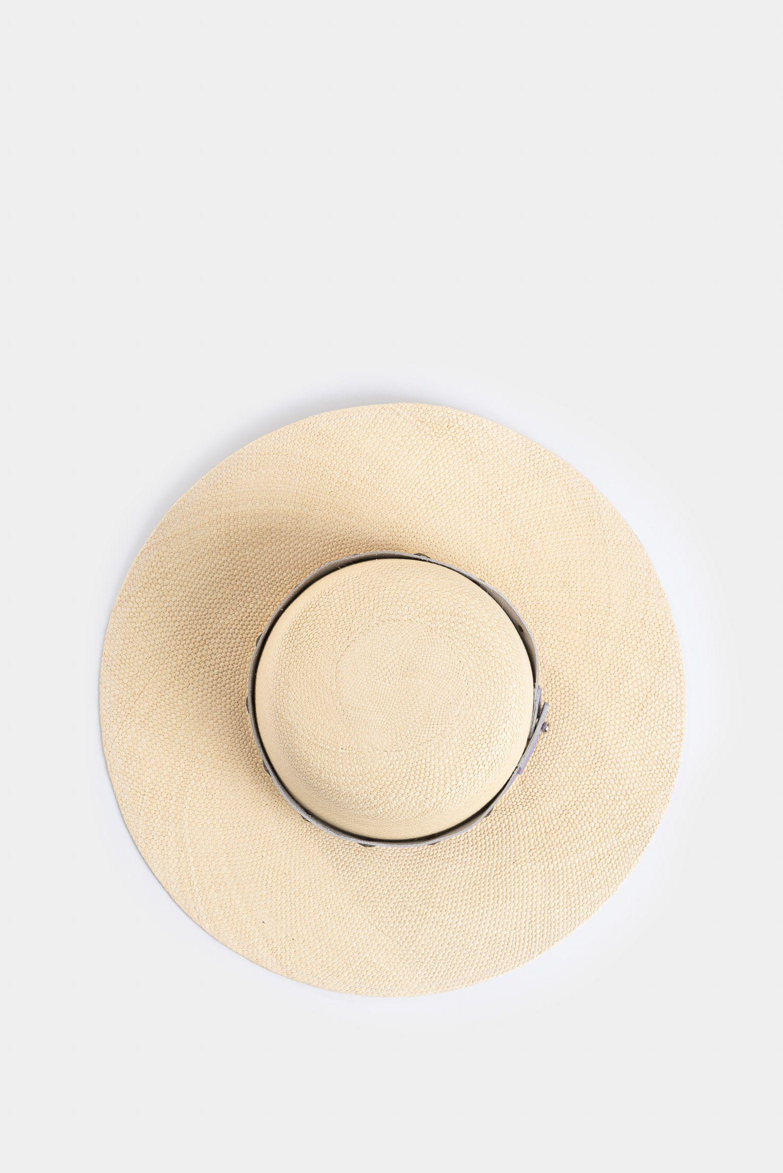 Sombrero paja amapole para mujer detalle cuero beige-3