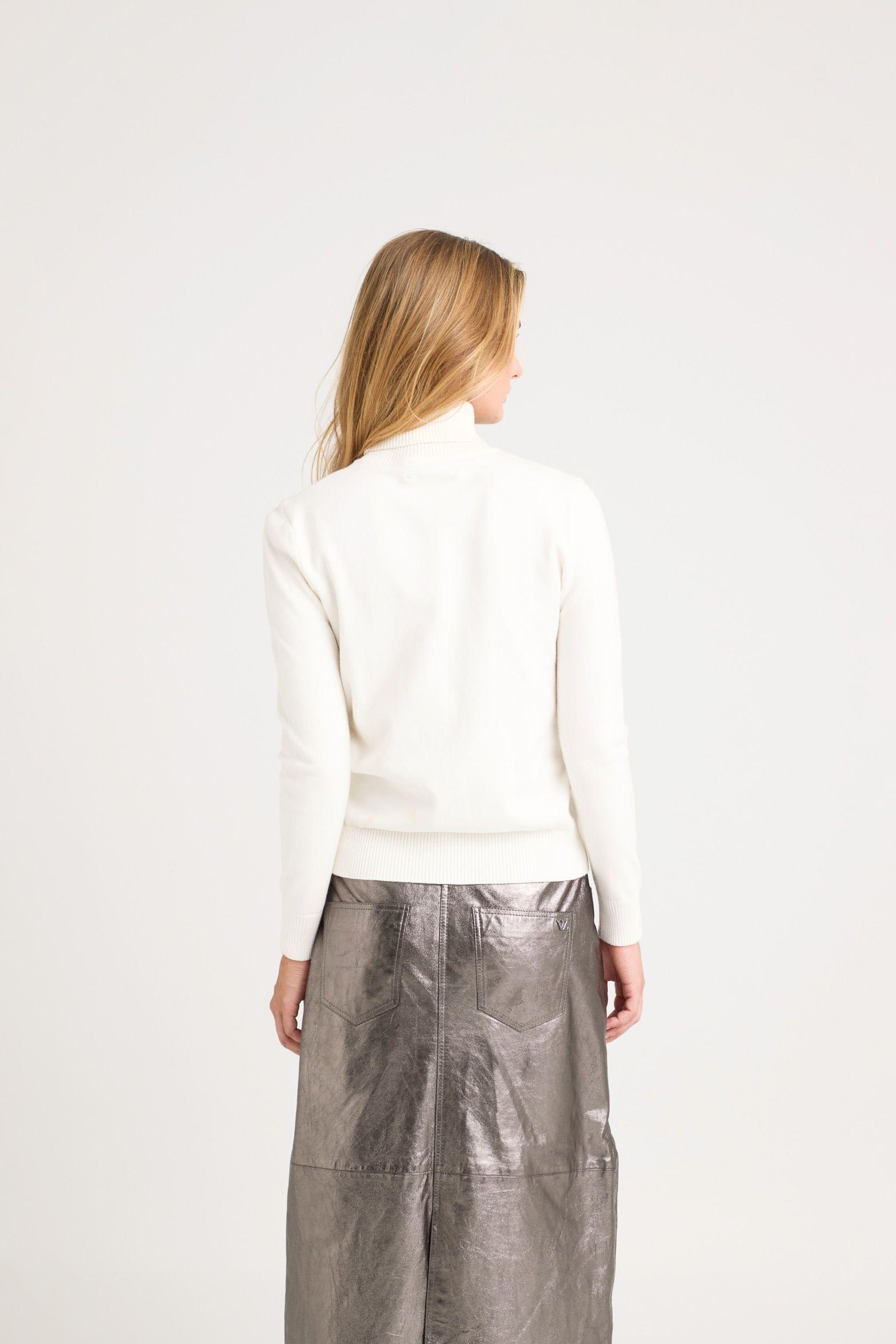 Sweater tejido básico Maqui para mujer cuello tortuga crema-5