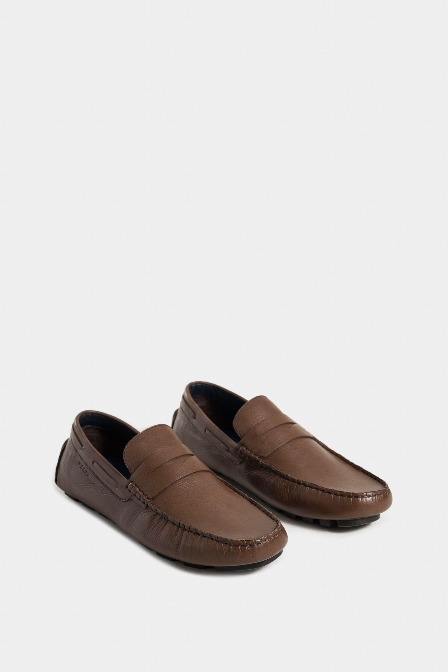 Mocasines oporto de cuero para hombre efecto tamponado café-1