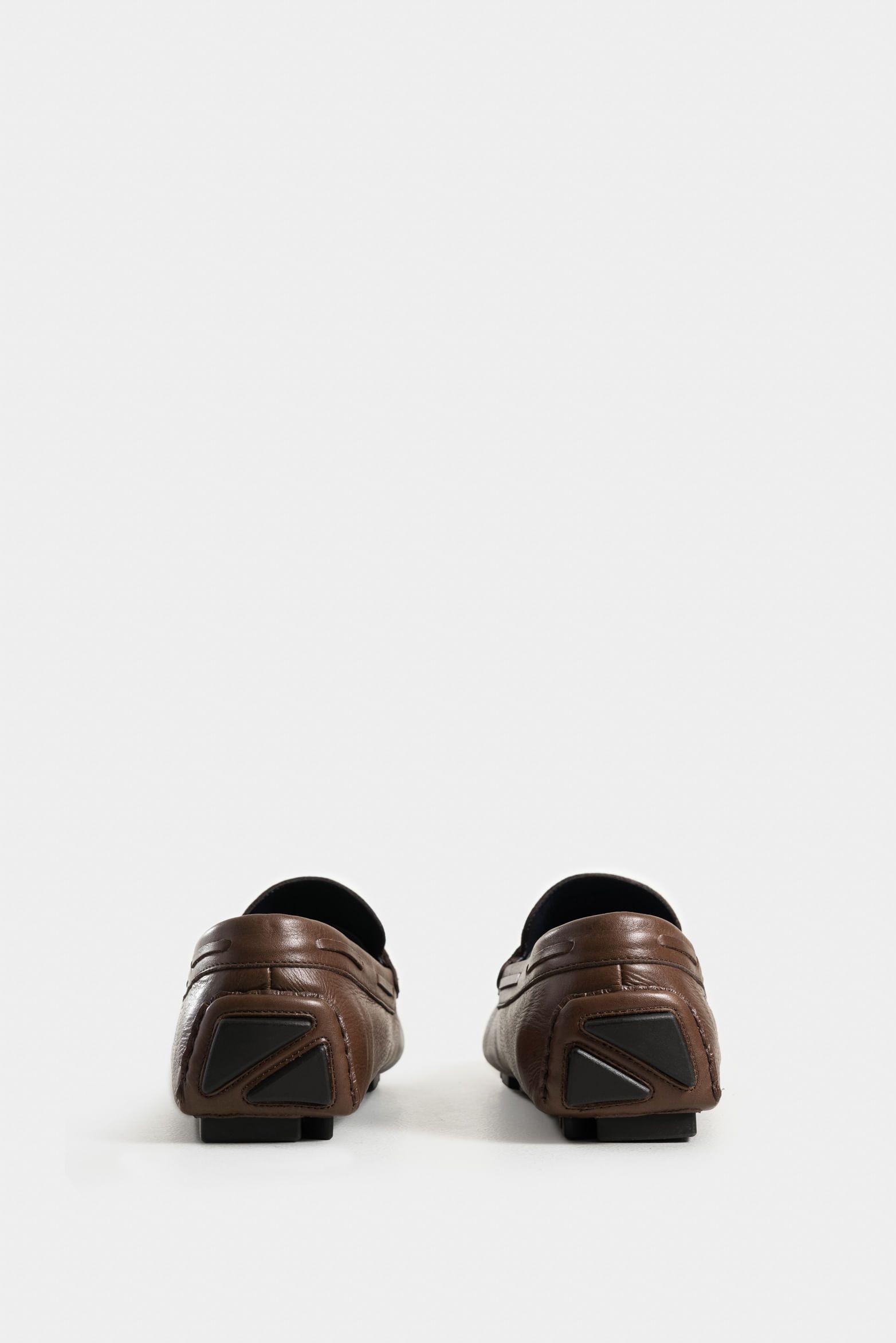 Mocasines oporto de cuero para hombre efecto tamponado café-2