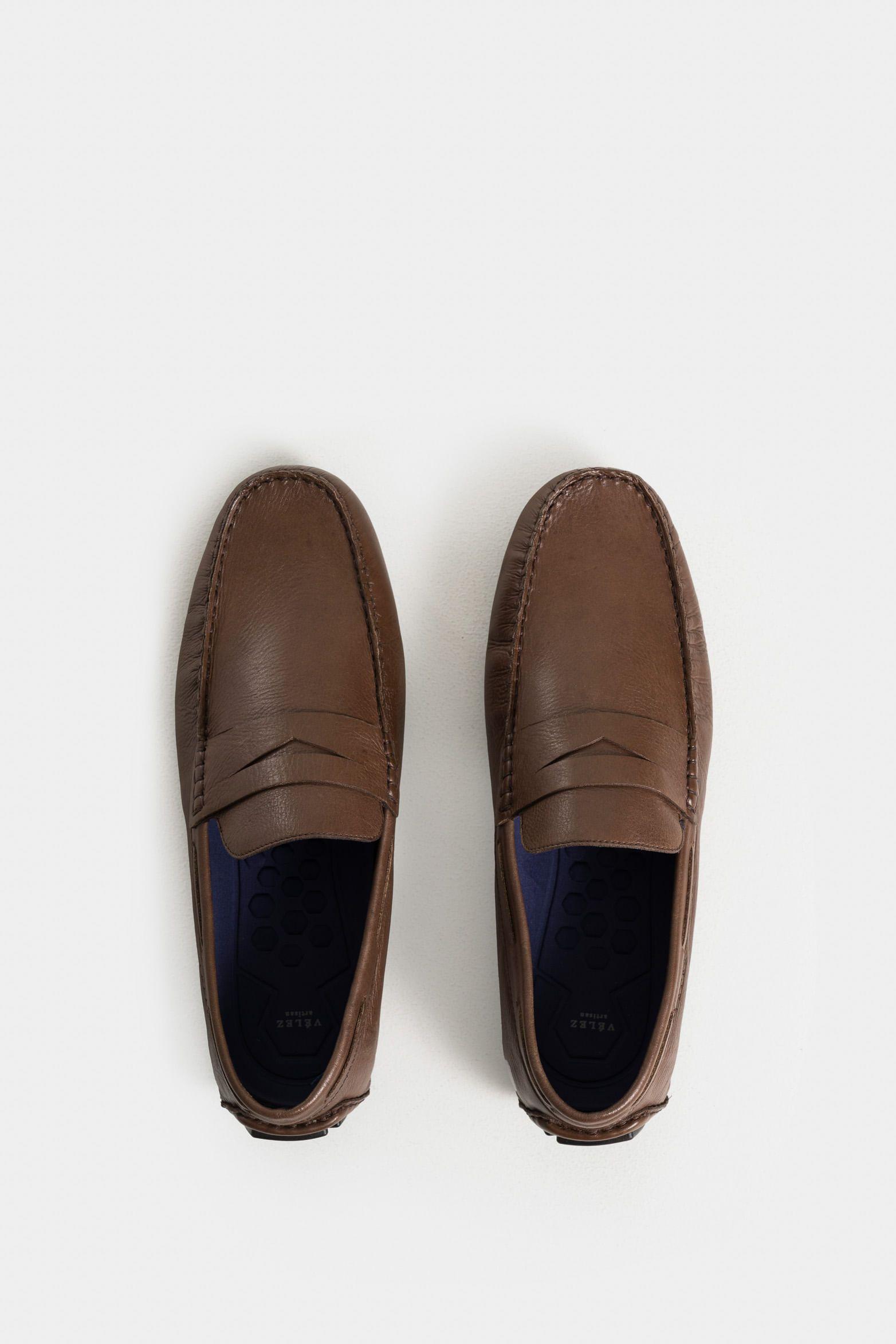 Mocasines oporto de cuero para hombre efecto tamponado café-3