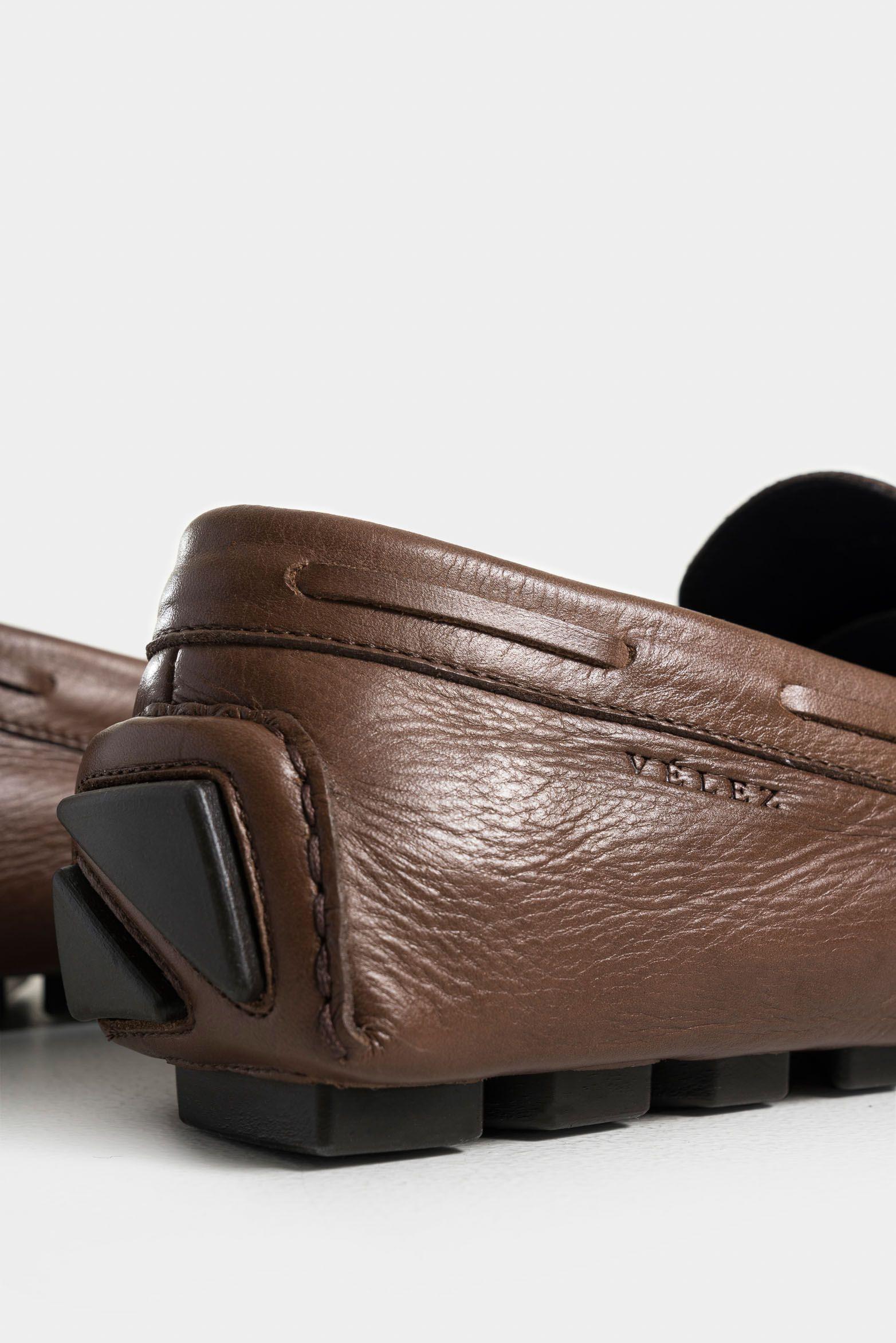 Mocasines oporto de cuero para hombre efecto tamponado café-4