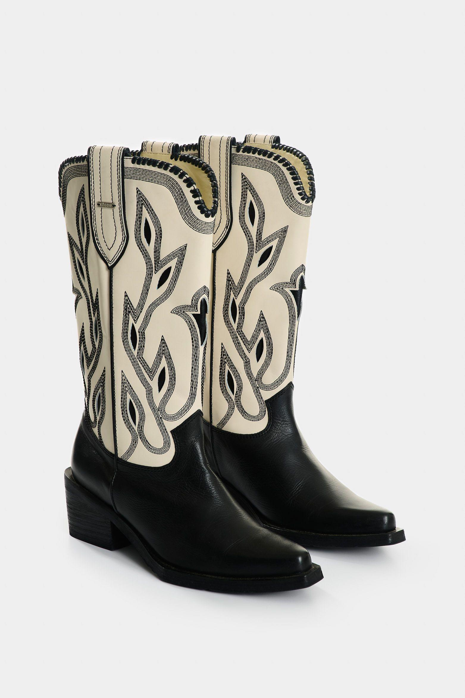 Vélez Botas Ivy Caña Alta De Cuero Mujer Contraste Negro-1