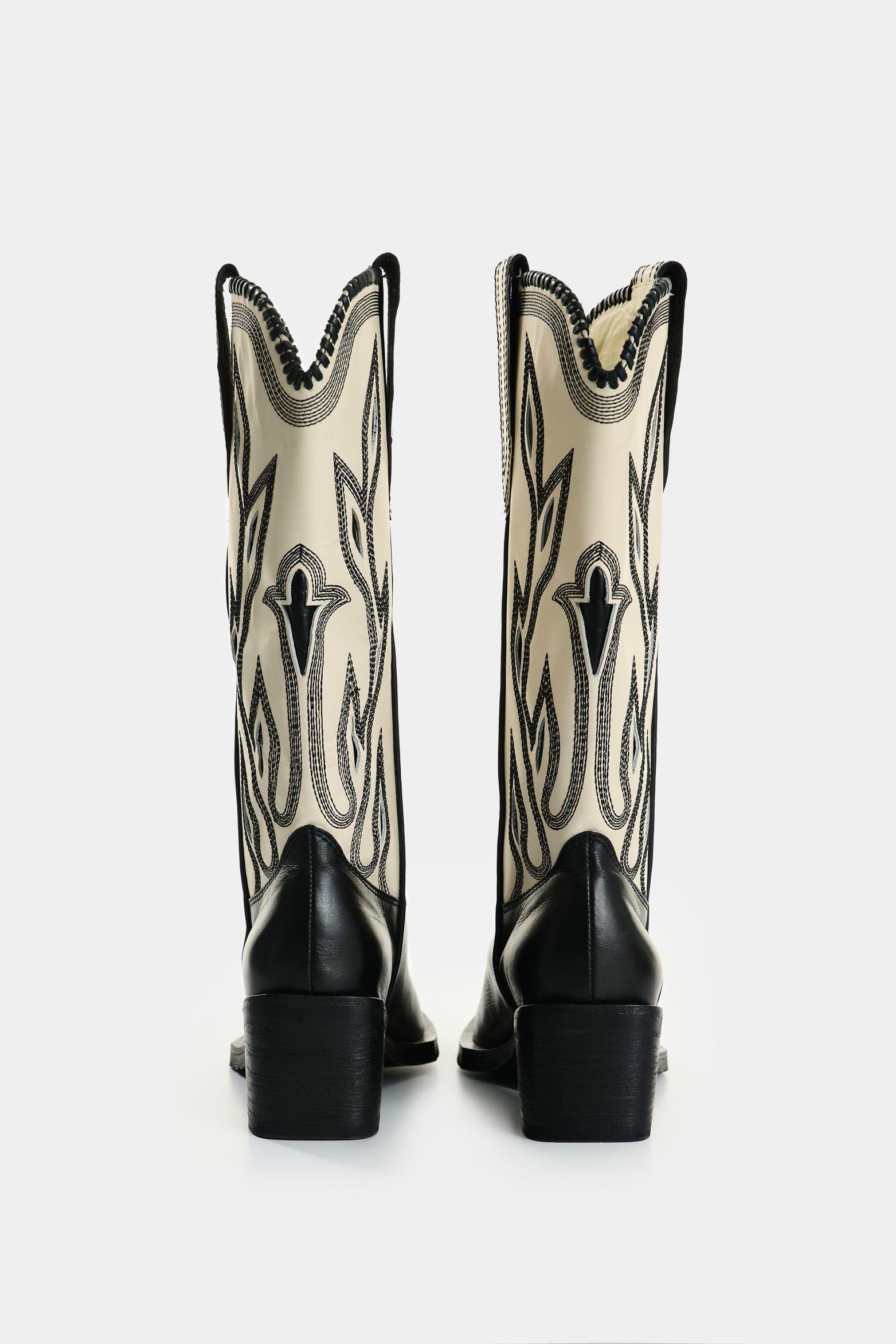 Vélez Botas Ivy Caña Alta De Cuero Mujer Contraste Negro-2