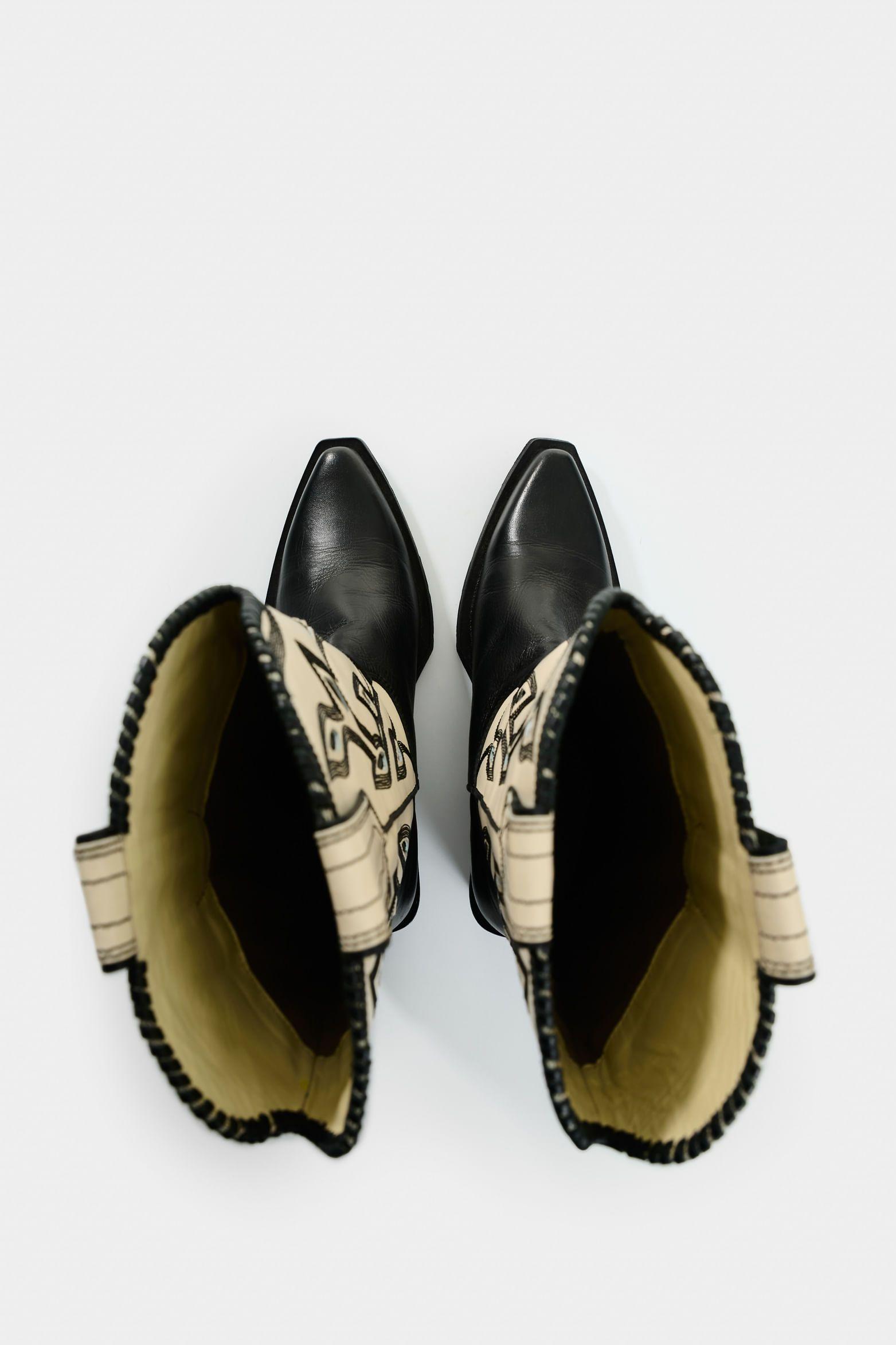 Vélez Botas Ivy Caña Alta De Cuero Mujer Contraste Negro-3