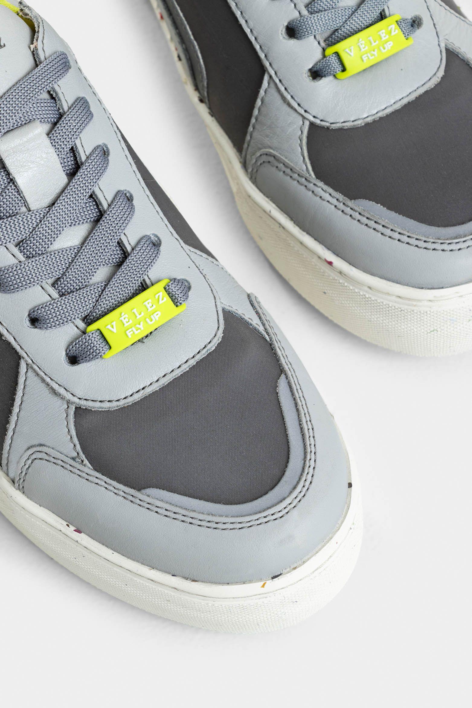 Vélez Zapatillas Flexus Cuero Y Lona Mujer Gris-4
