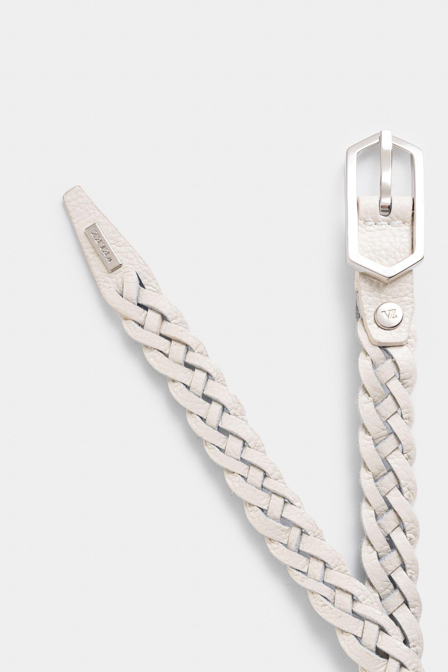 Cinturón unifaz Orión de cuero para mujer trenzado blanco-2