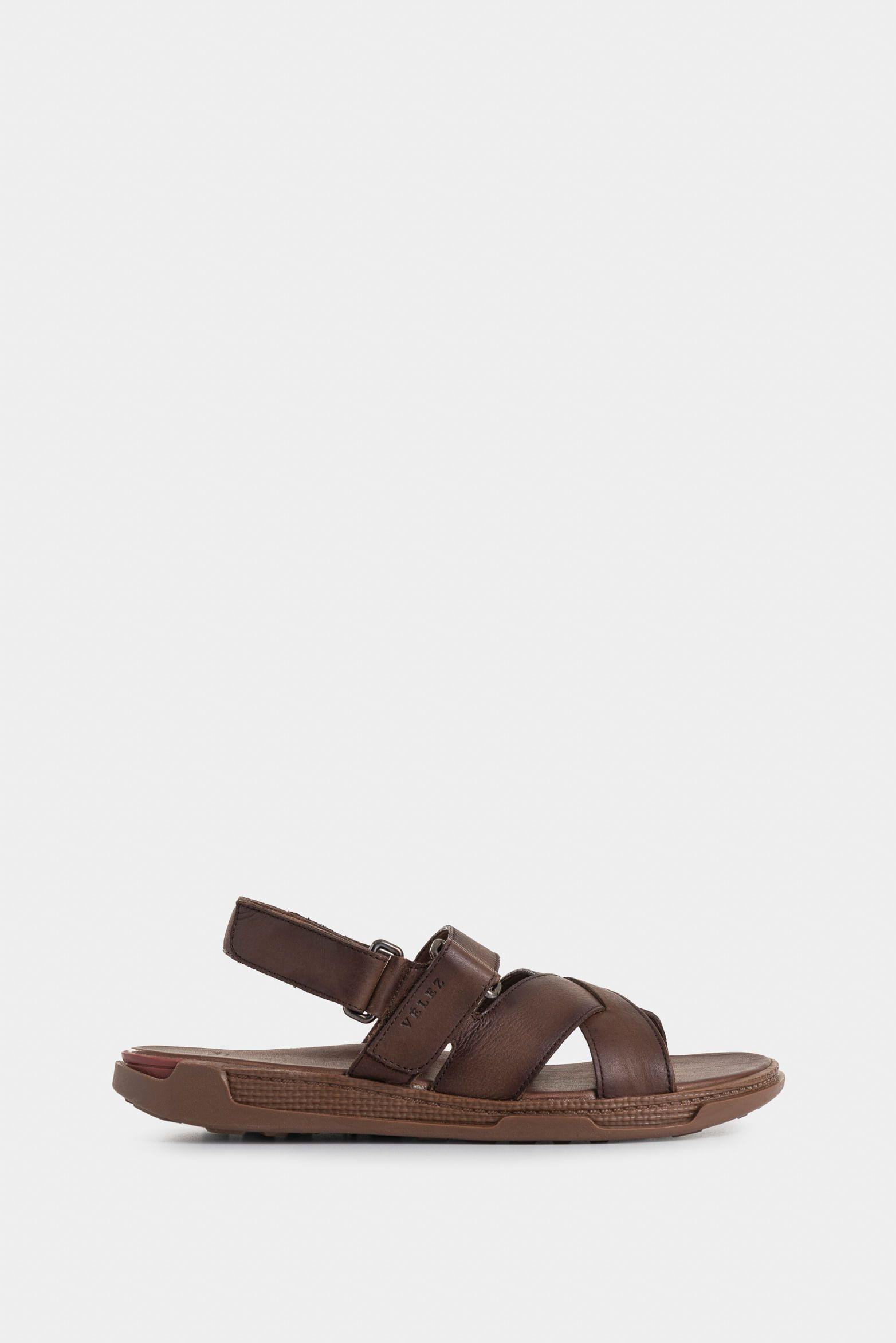 Vélez Sandalia Plana Monet Cuero Hombre Cruzada Café-0