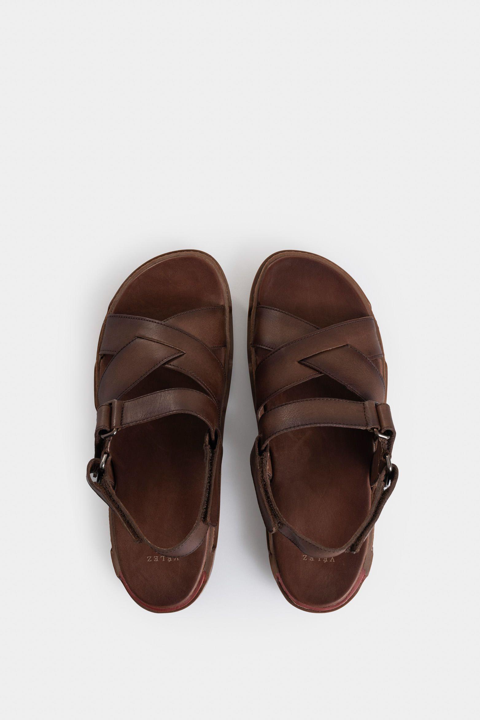 Vélez Sandalia Plana Monet Cuero Hombre Cruzada Café-3