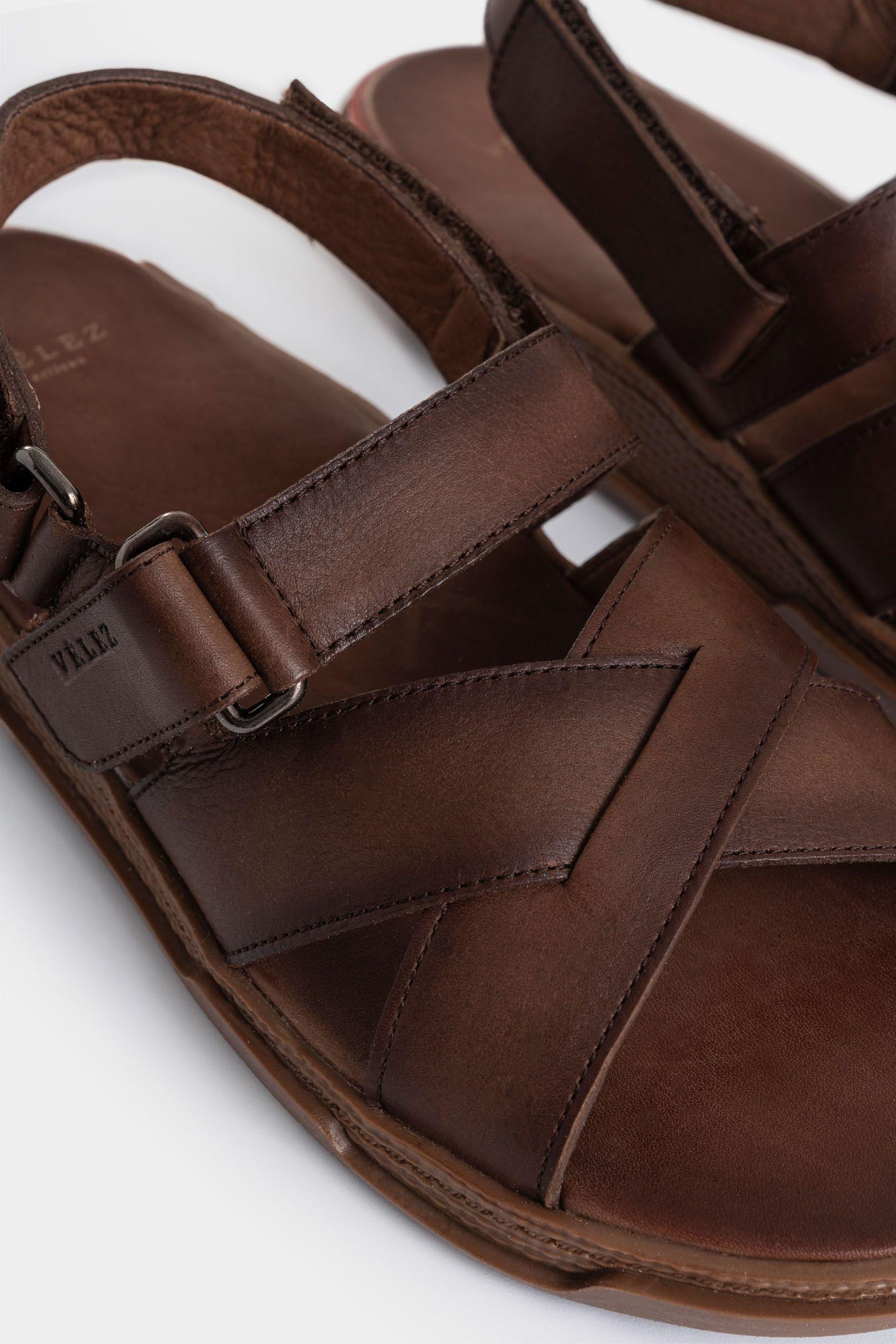 Vélez Sandalia Plana Monet Cuero Hombre Cruzada Café-4