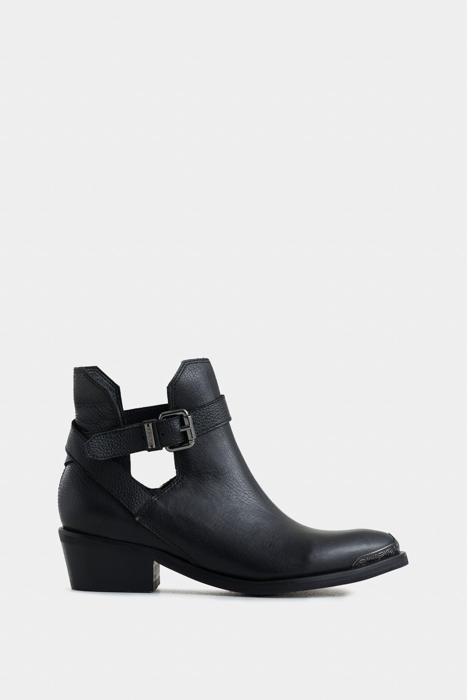 Botines tacón campina 2.0 de cuero para mujer silueta cut out negro-0