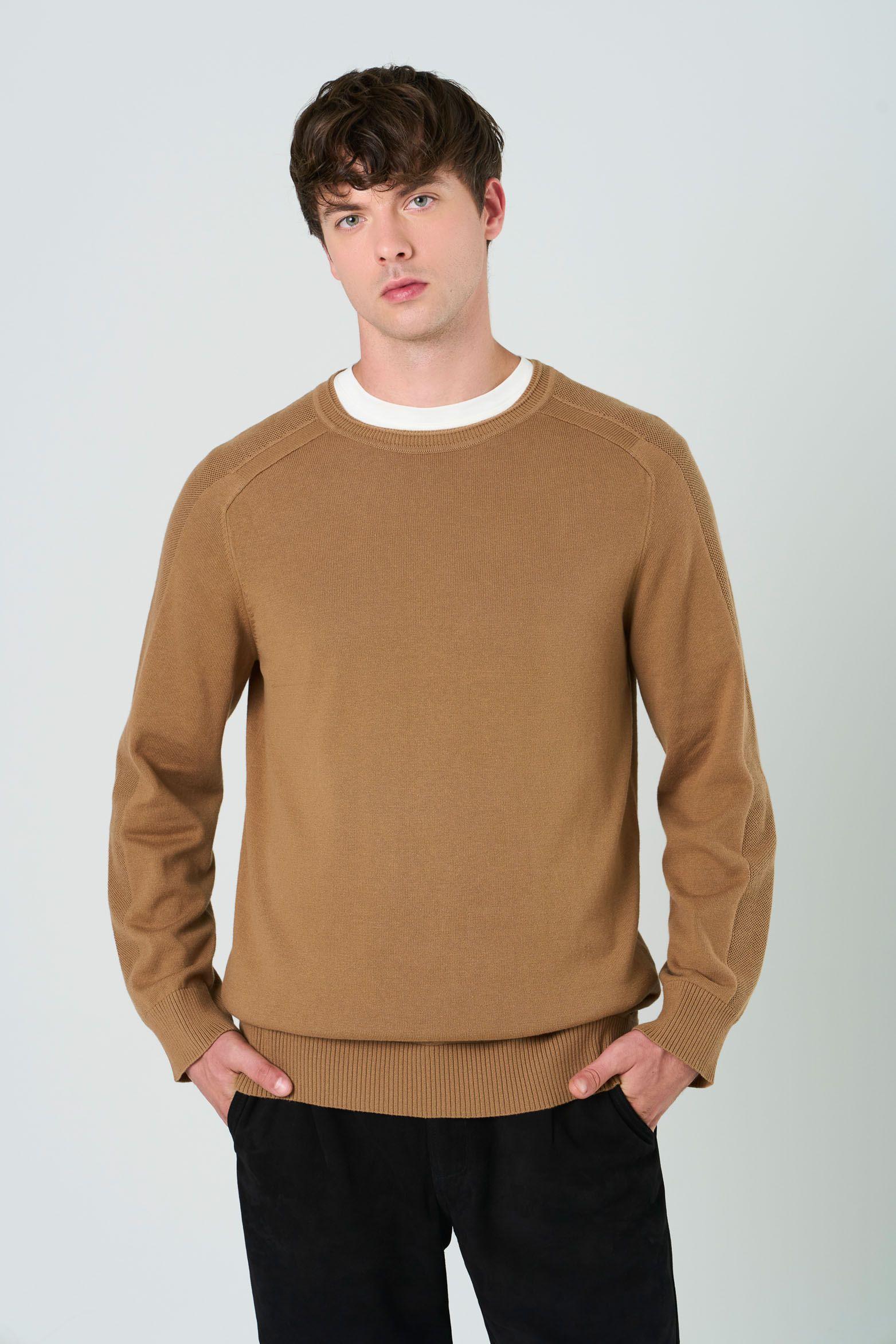 Vélez Sweater Tejido En Algodón Hombre Manga Ranglan Miel-0