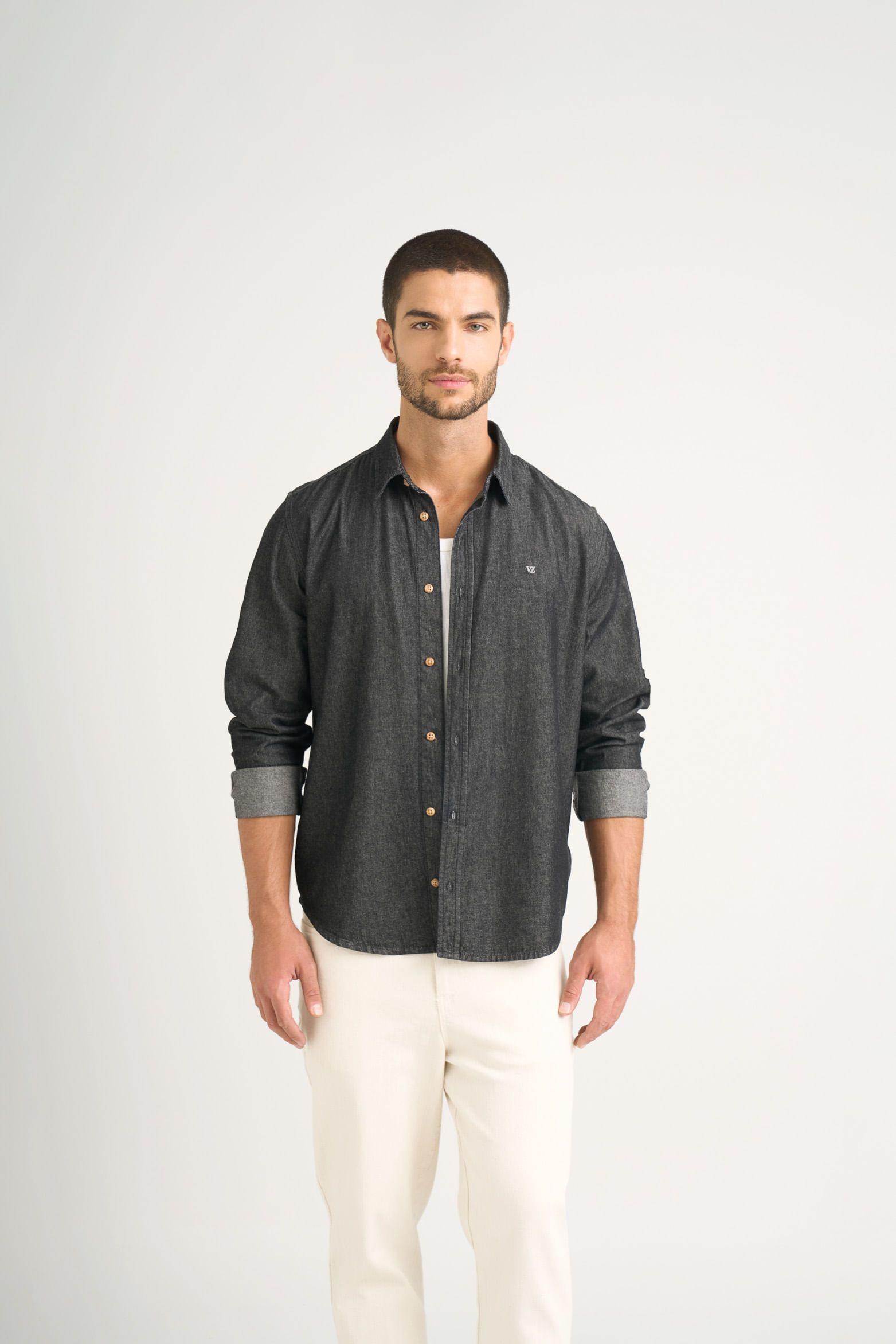 Vélez Camisa Lucca Para Hombre Detalle Bordado Negro-0