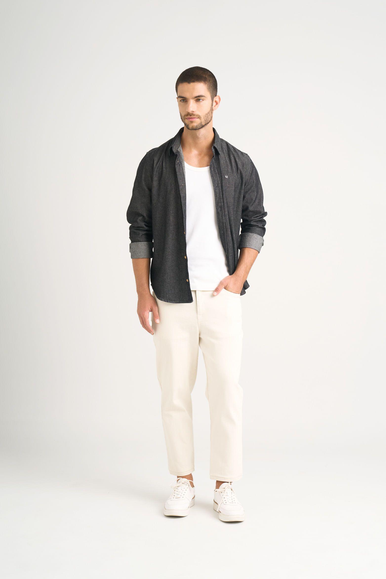 Vélez Camisa Lucca Para Hombre Detalle Bordado Negro-1