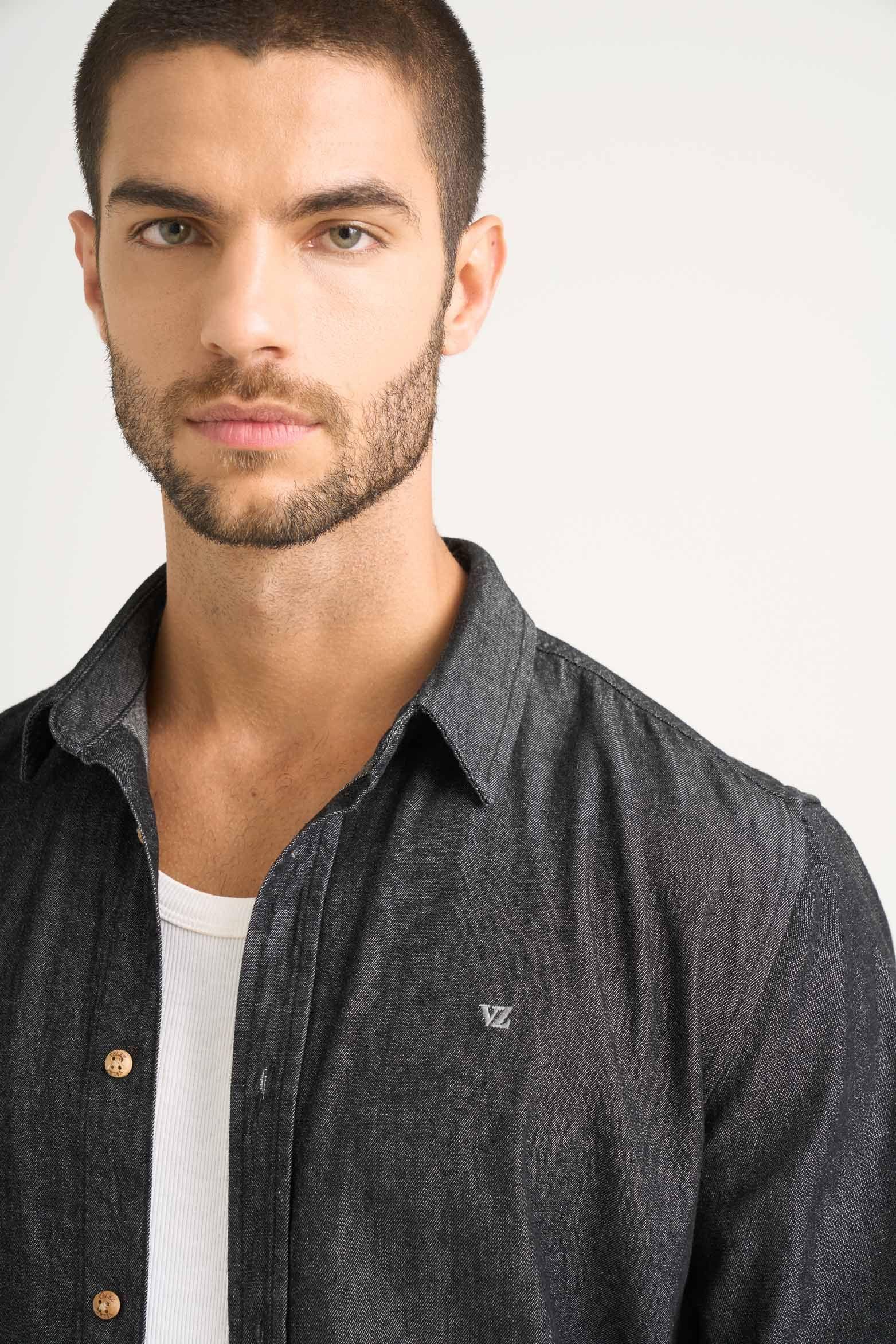 Vélez Camisa Lucca Para Hombre Detalle Bordado Negro-2