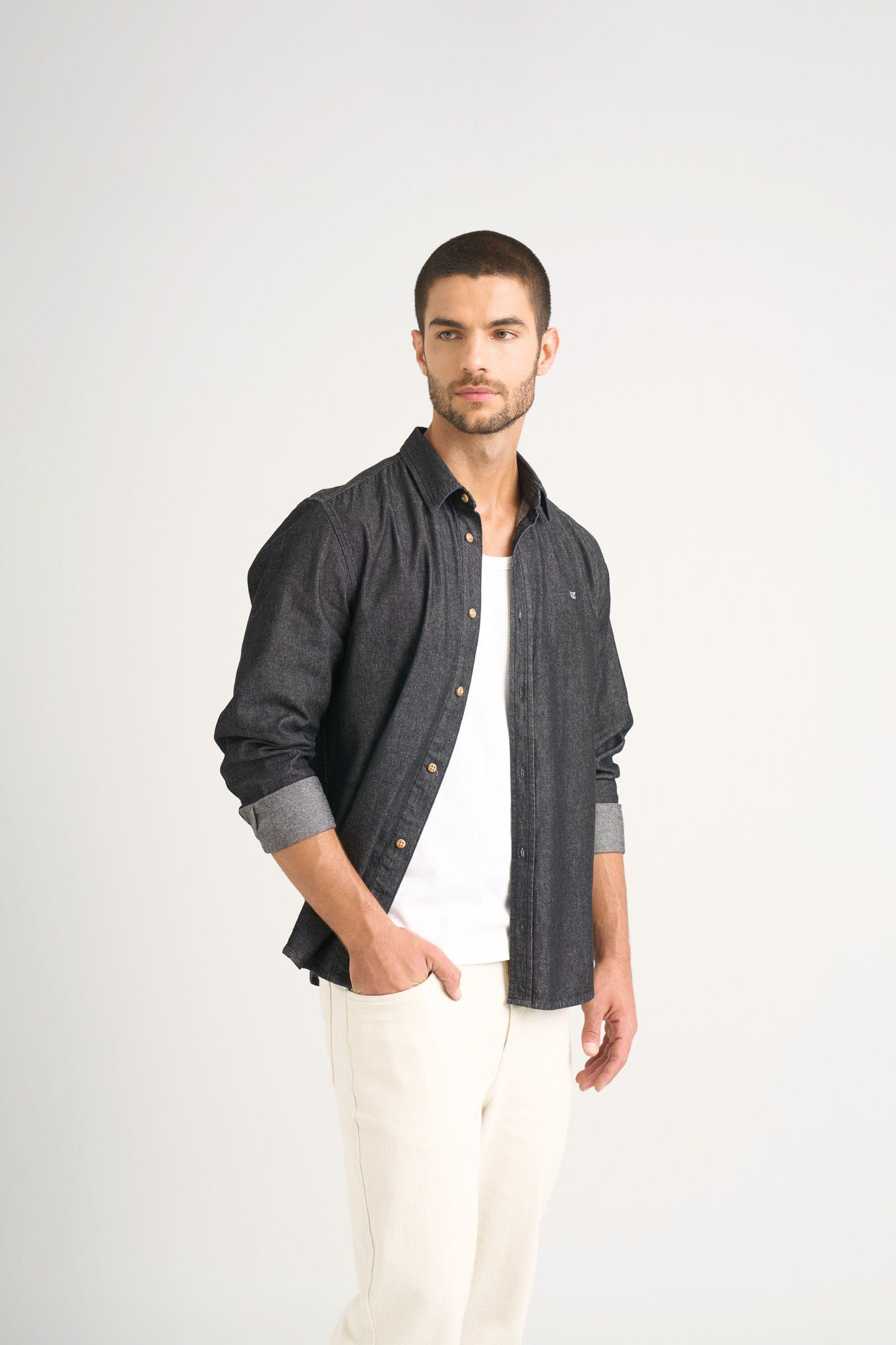 Vélez Camisa Lucca Para Hombre Detalle Bordado Negro-3