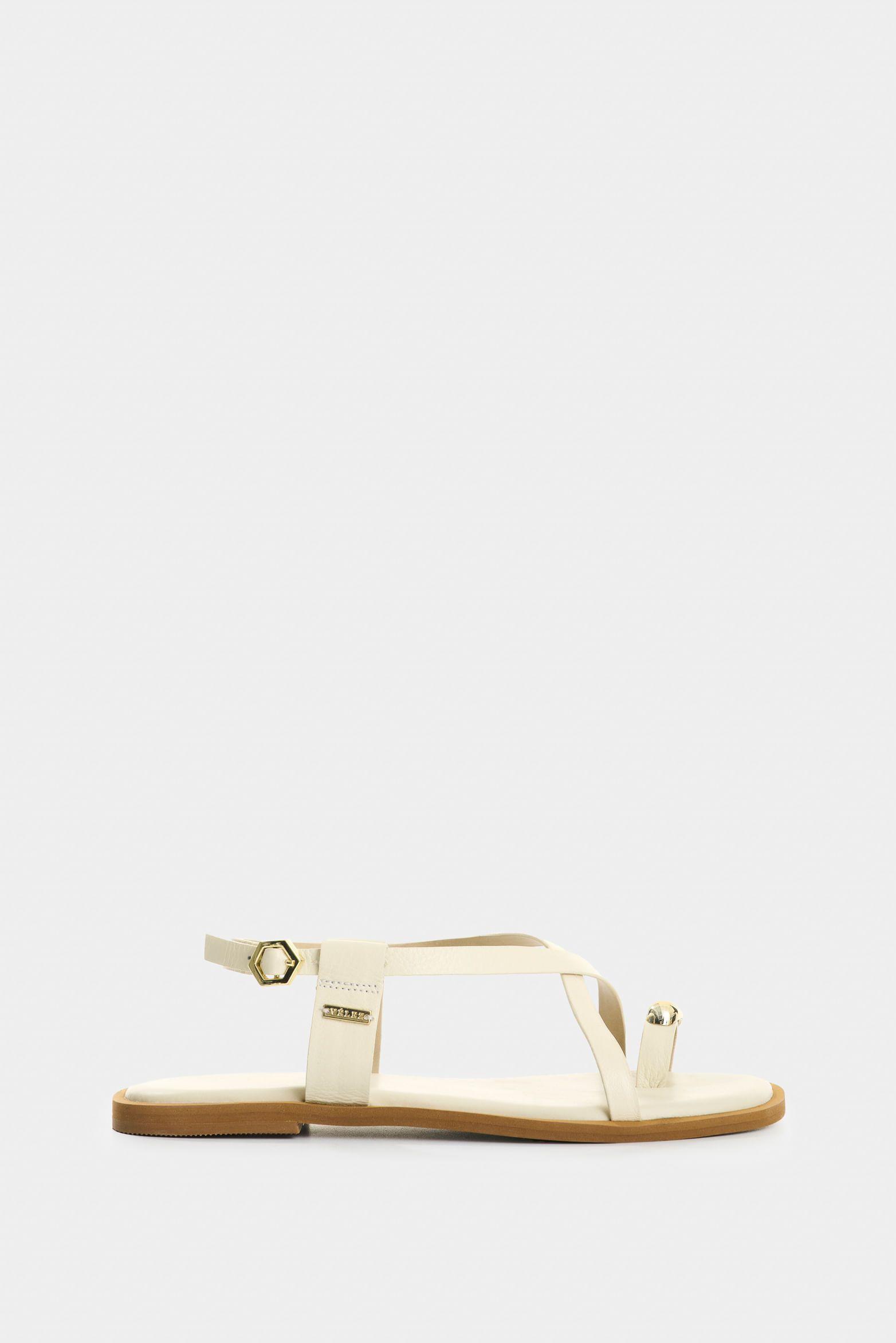 Vélez Sandalia Plana De Cuero Para Mujer Kira Beige-0
