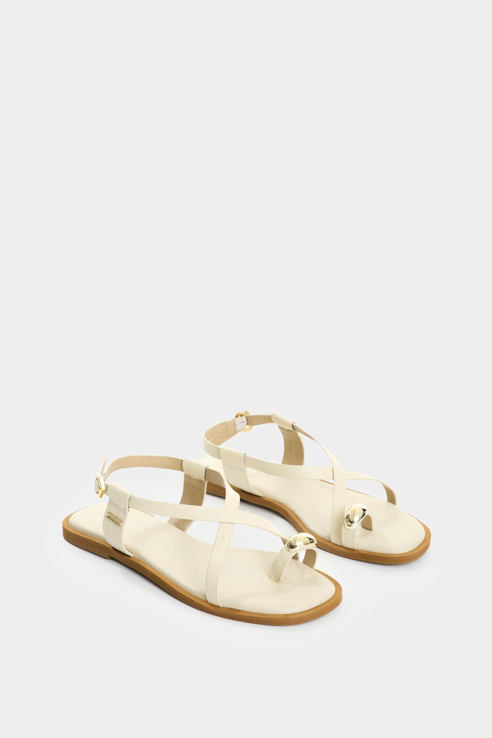 Vélez Sandalia Plana De Cuero Para Mujer Kira Beige-1