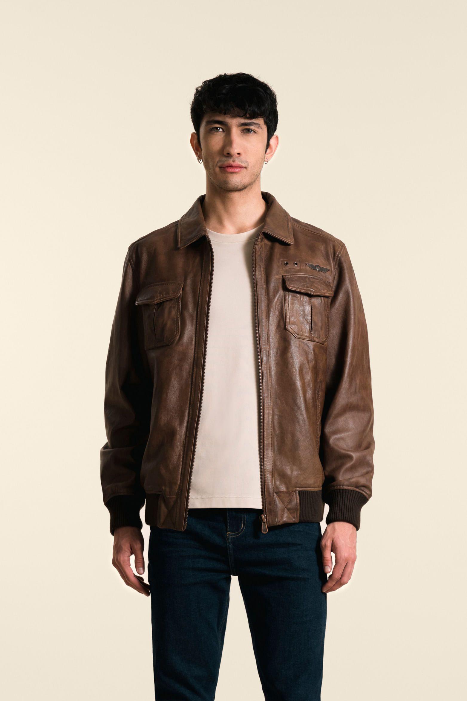 Chaqueta de cuero vintage café-0