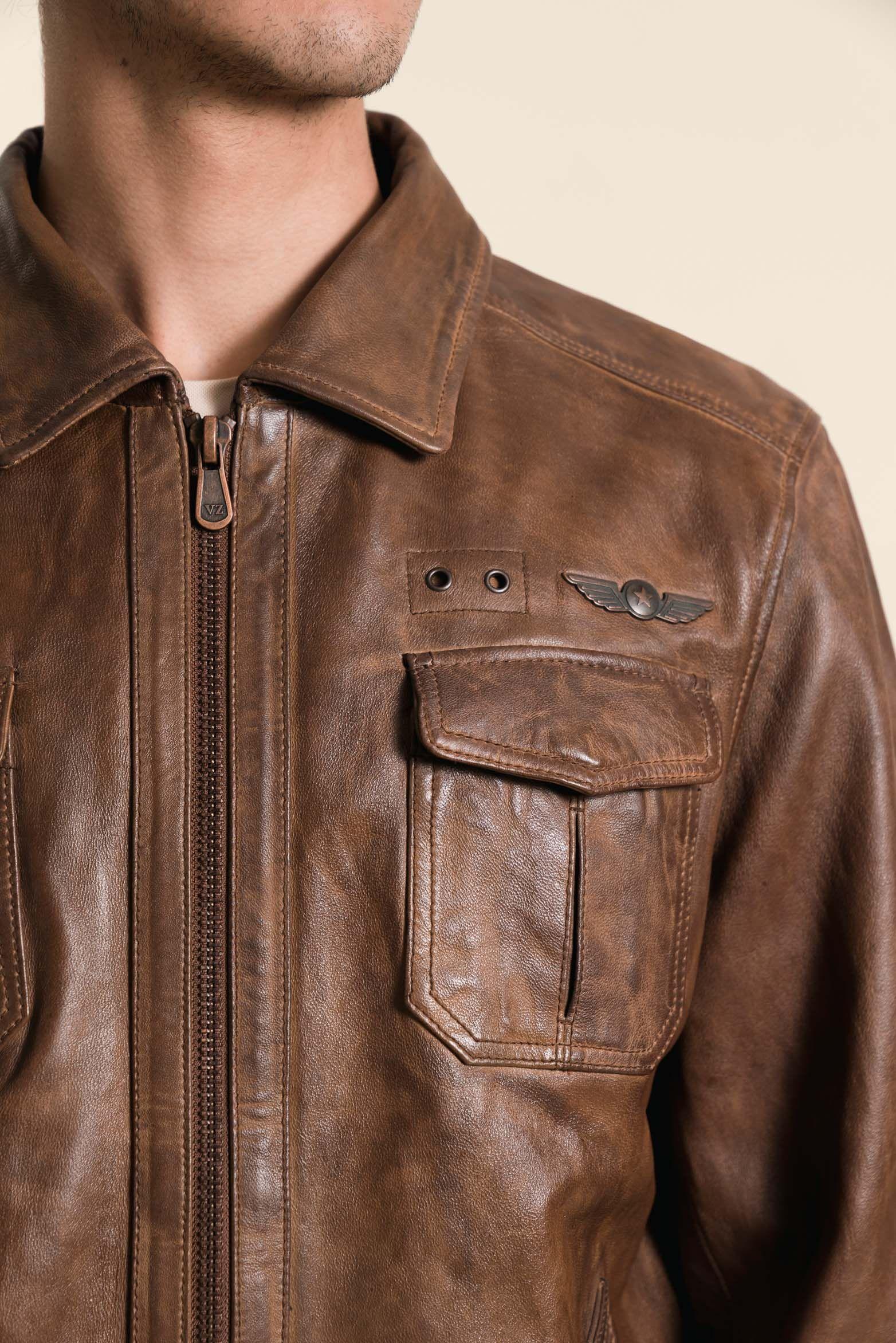 Chaqueta de cuero vintage café-1