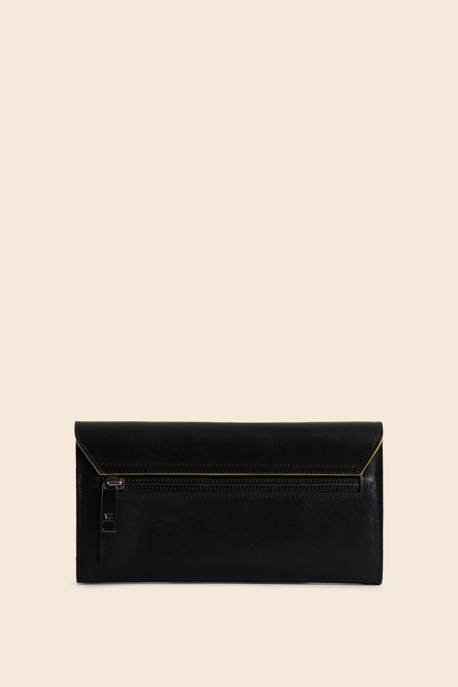 Billetera porta chequera damasco de cuero para mujer monogram Negro-2