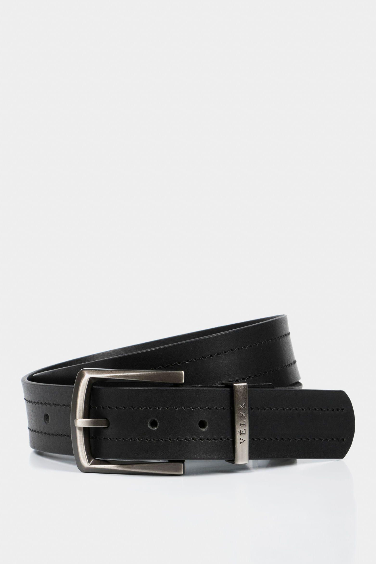Cinturón unifaz coraje de cuero para hombre pasador metálico negro-0