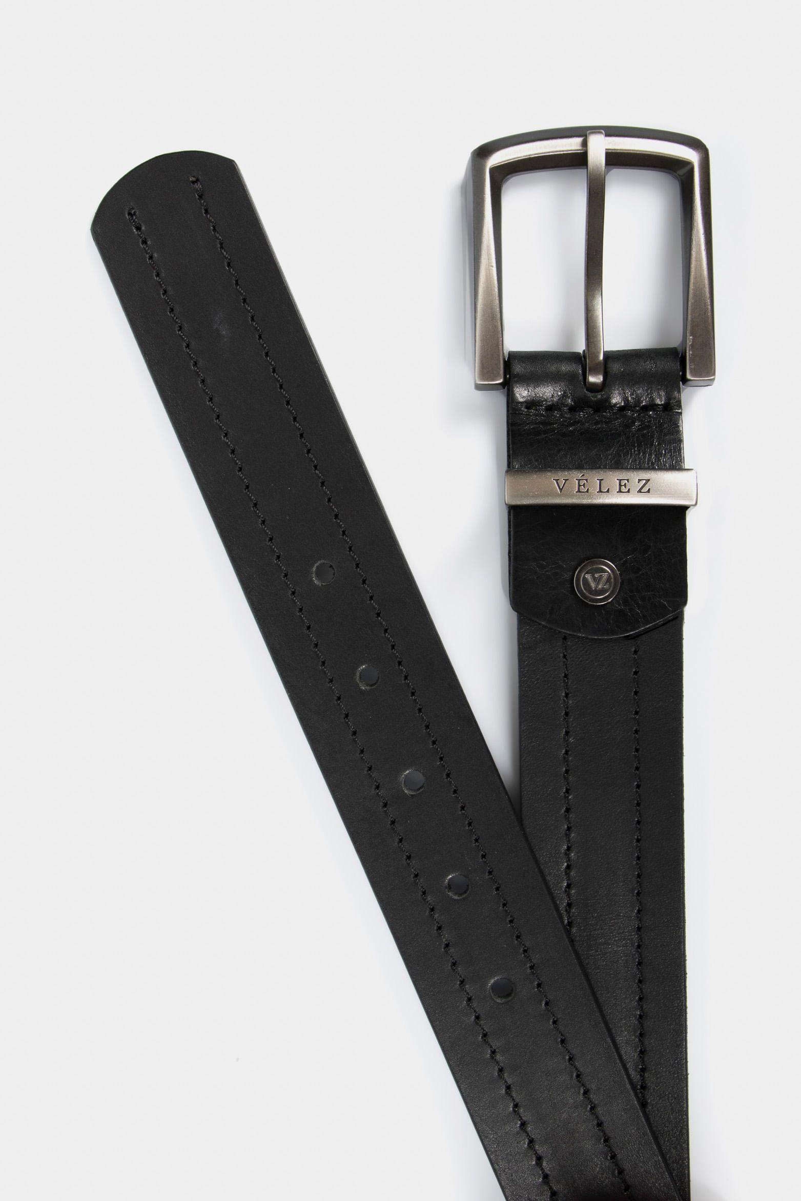 Cinturón unifaz coraje de cuero para hombre pasador metálico negro-1