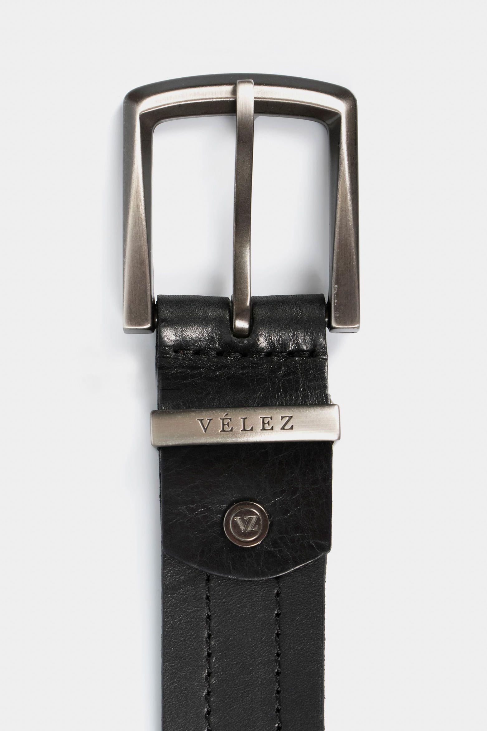 Cinturón unifaz coraje de cuero para hombre pasador metálico negro-2